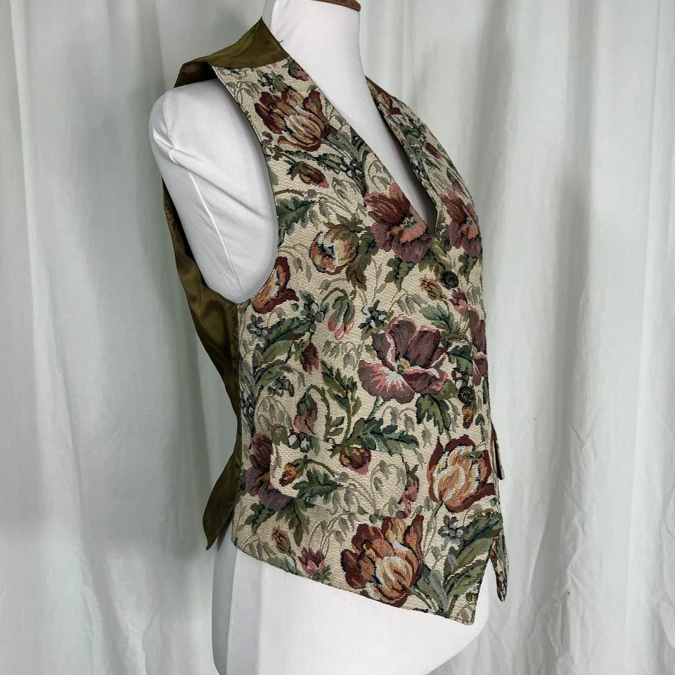 90s Floral Tapestry Vest S by Forenza - Image 3