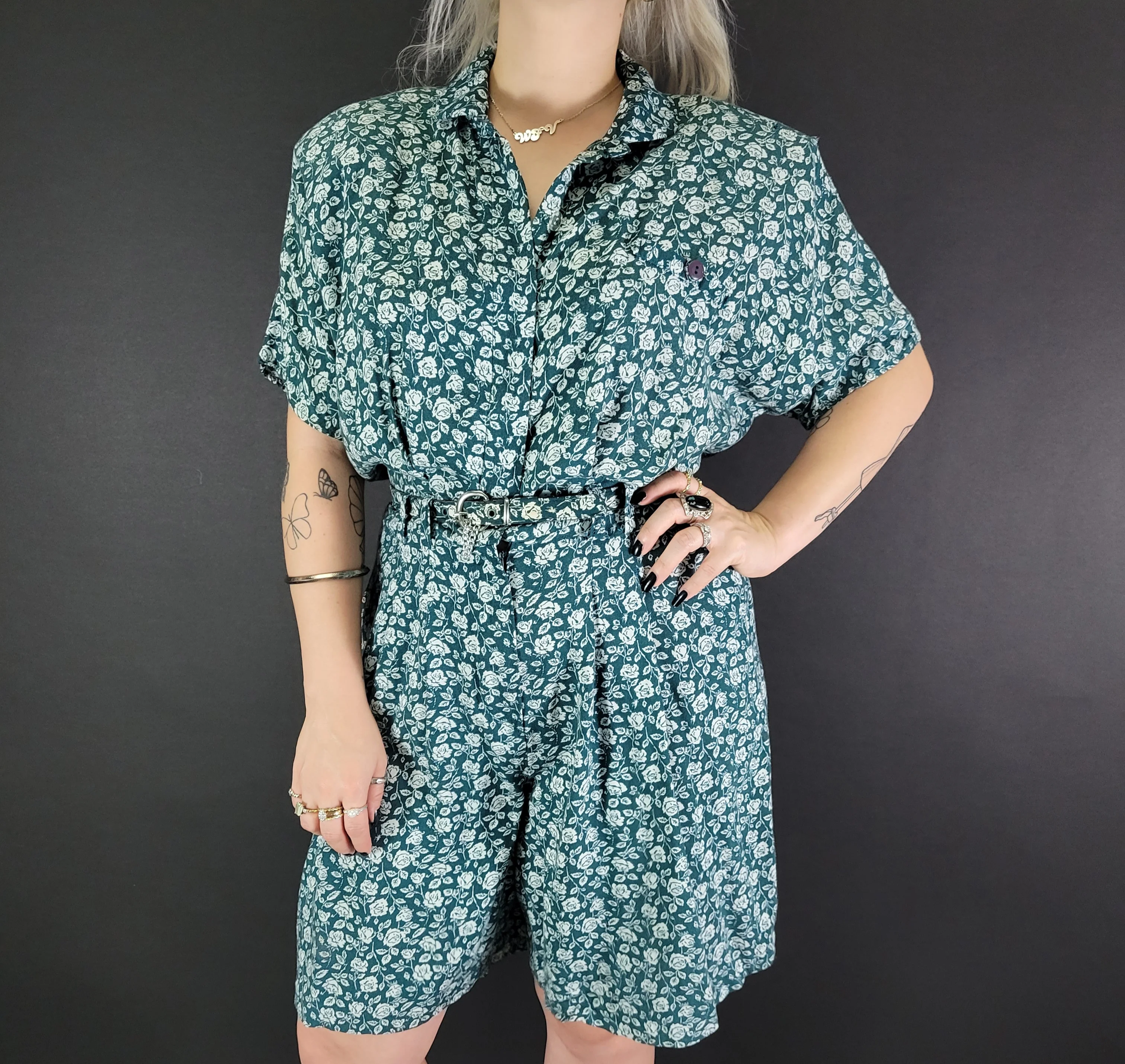 90s Floral Short Sleeve Belted Ramper By Rampage - Image 3