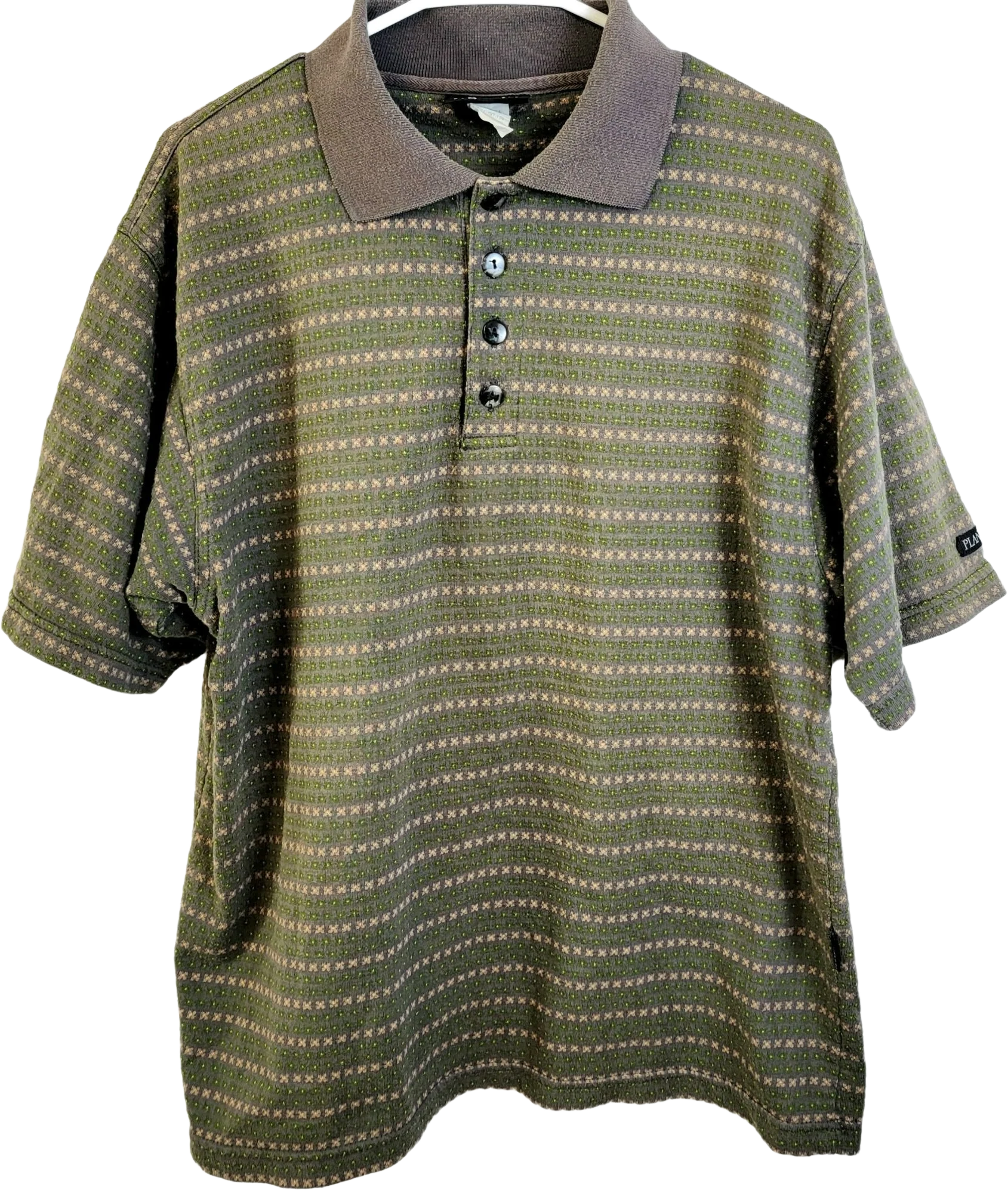 90s Geometric Polo Shirt Top Active Men Large L Brown By Planet Golf