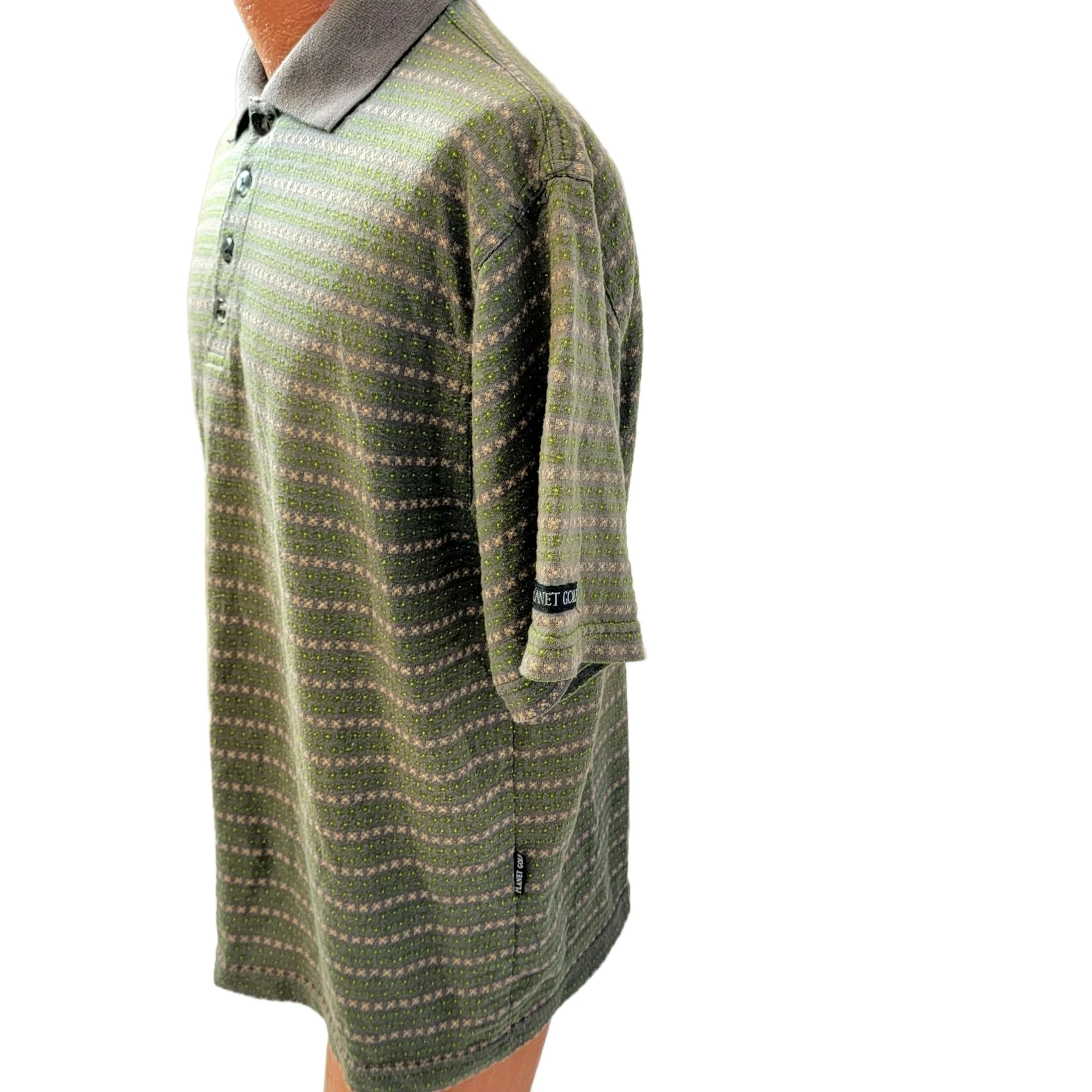 90s Geometric Polo Shirt Top Active Men Large L Brown By Planet Golf - Image 9