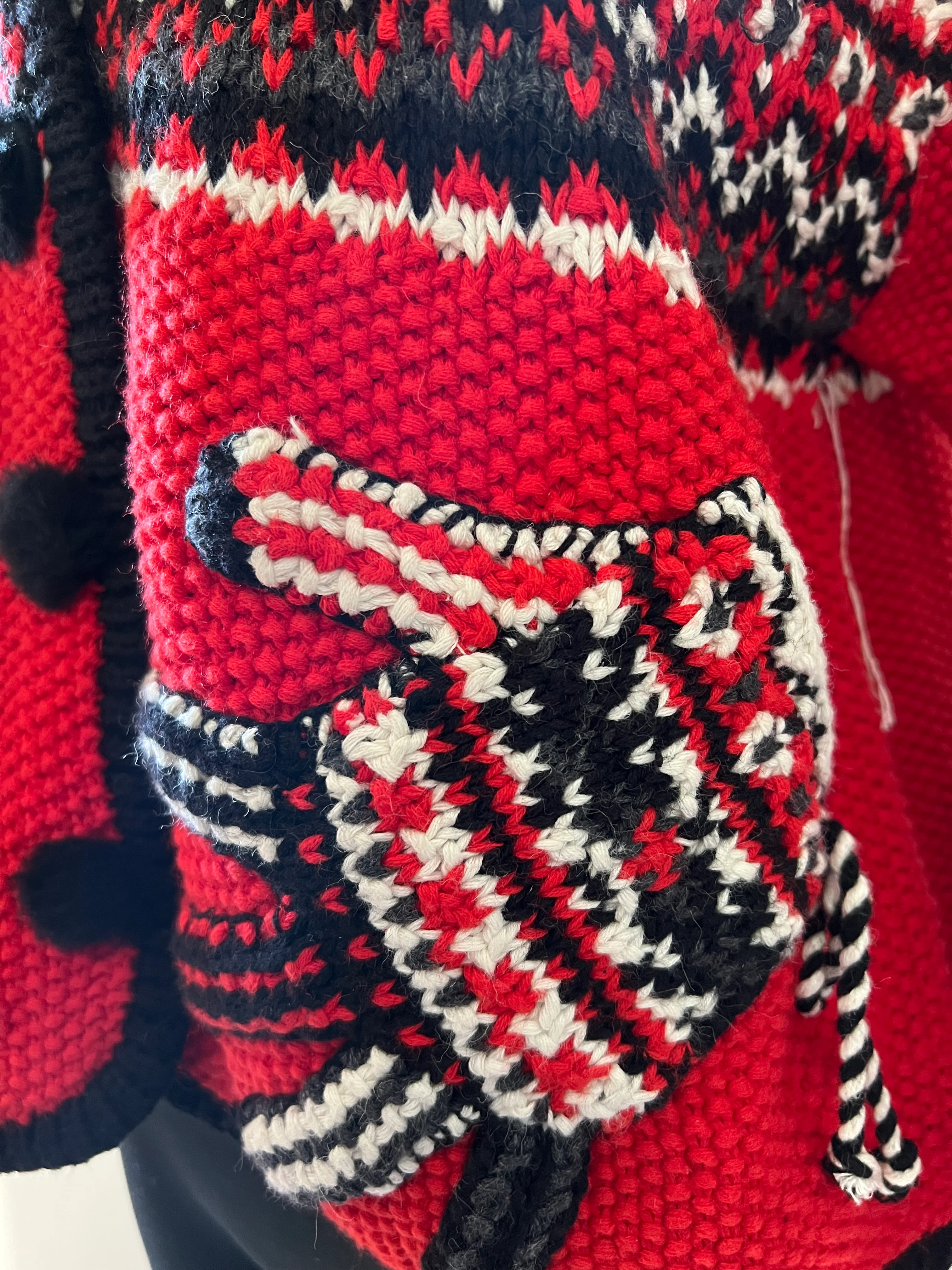 90s Glove Pocket Fair Isle Handknit Cardigan With Fur By Elana Carello - Image 5