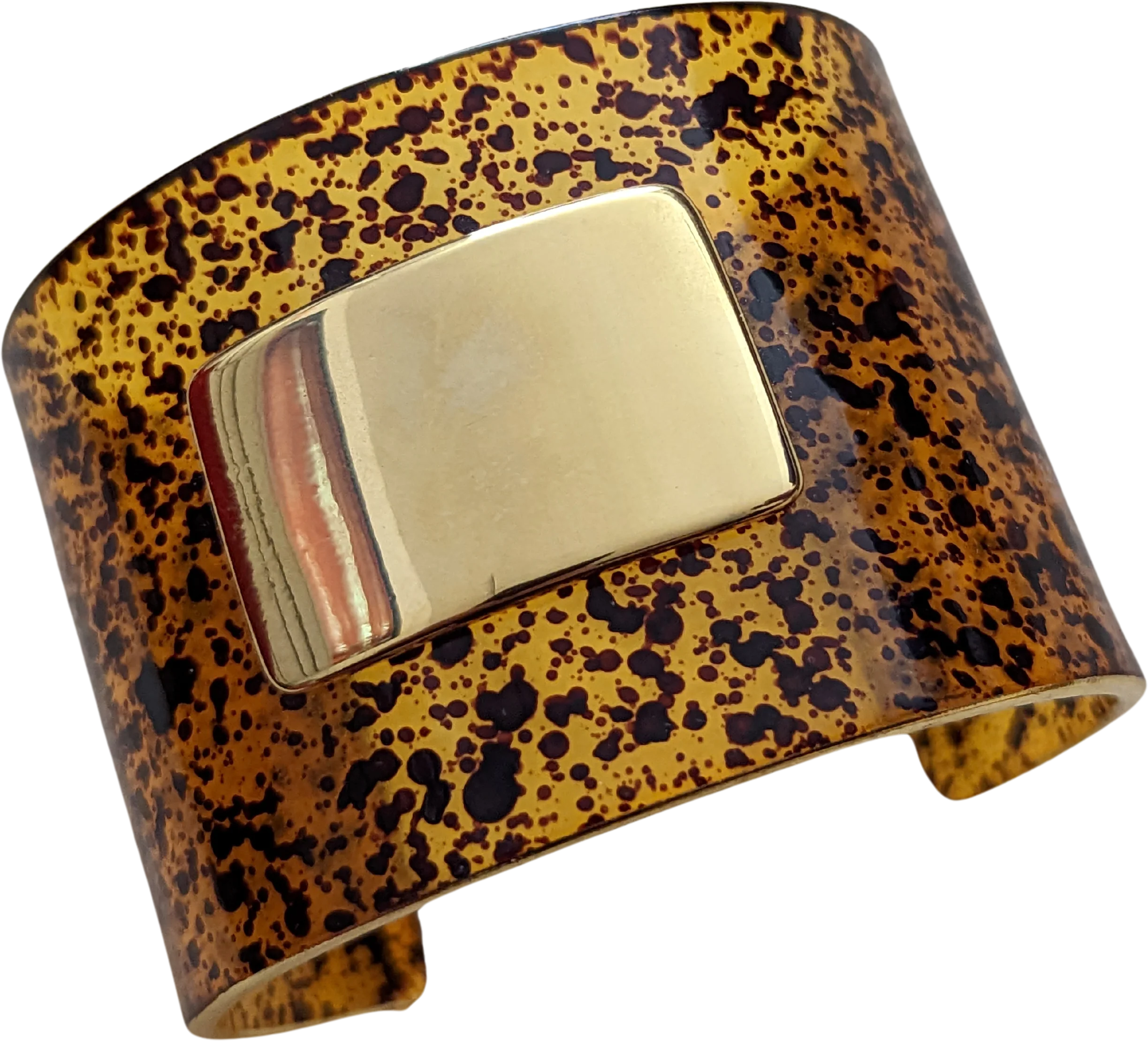 90s Gold And Faux Animal Print Cuff Bracelet - Image 2