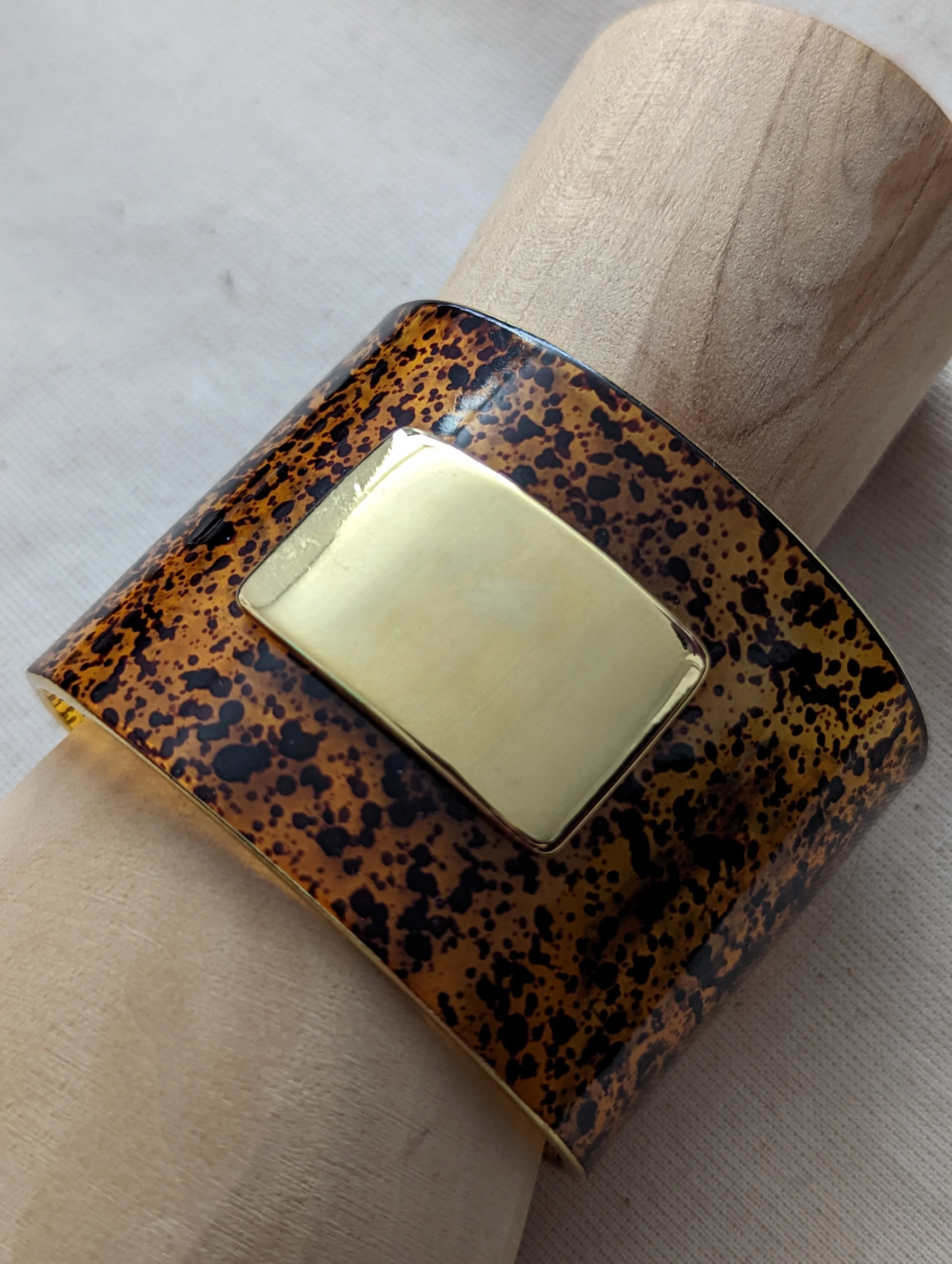 90s Gold And Faux Animal Print Cuff Bracelet - Image 3
