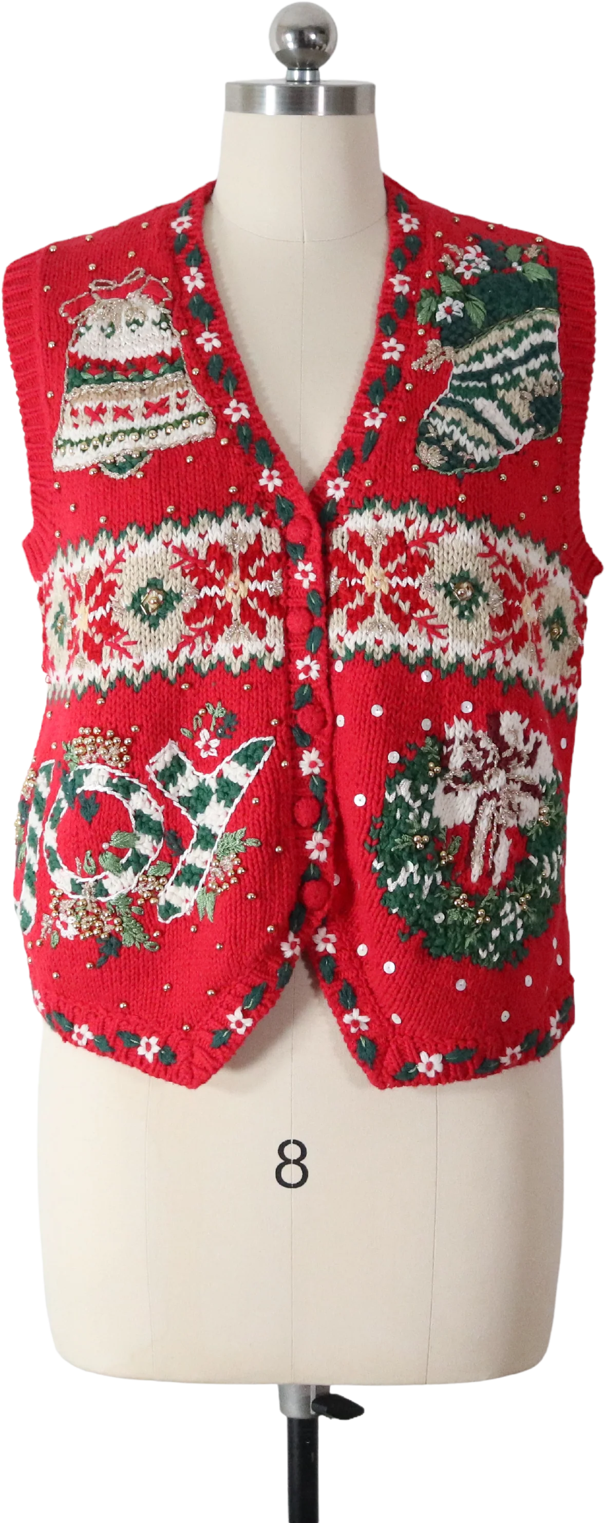 90s Gold Beaded Christmas Holiday Sweater Vest Top By Lord & Taylor
