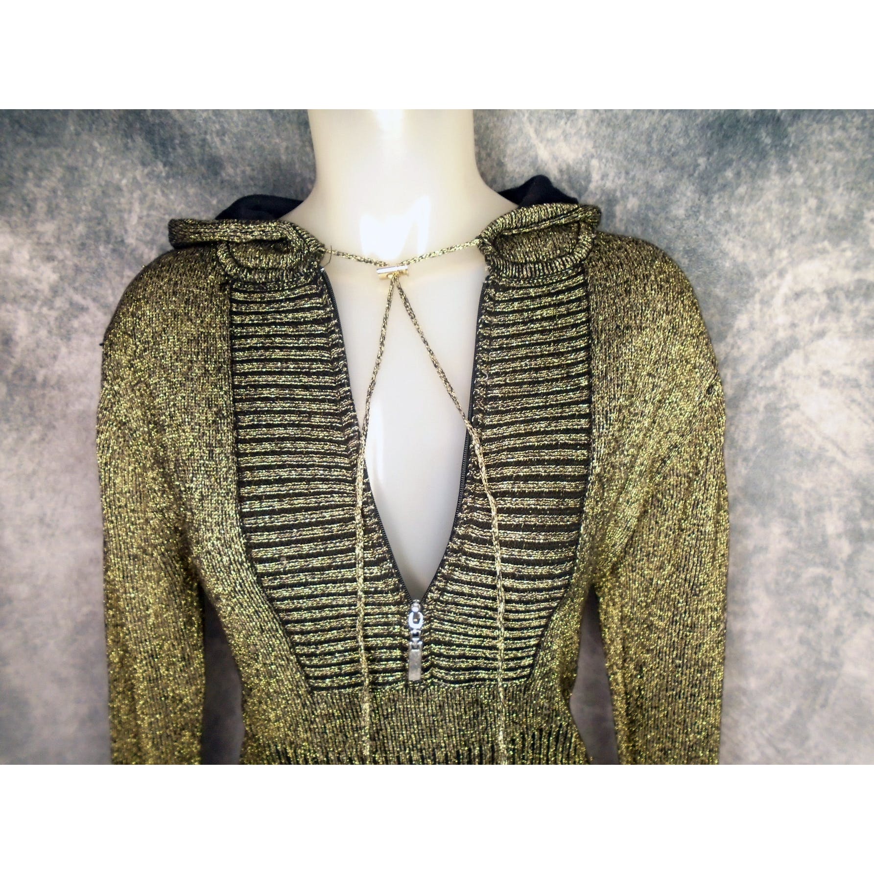 90s Gold Metallic Hoodie Sweater Cashmere Blend By Urchin - Image 4