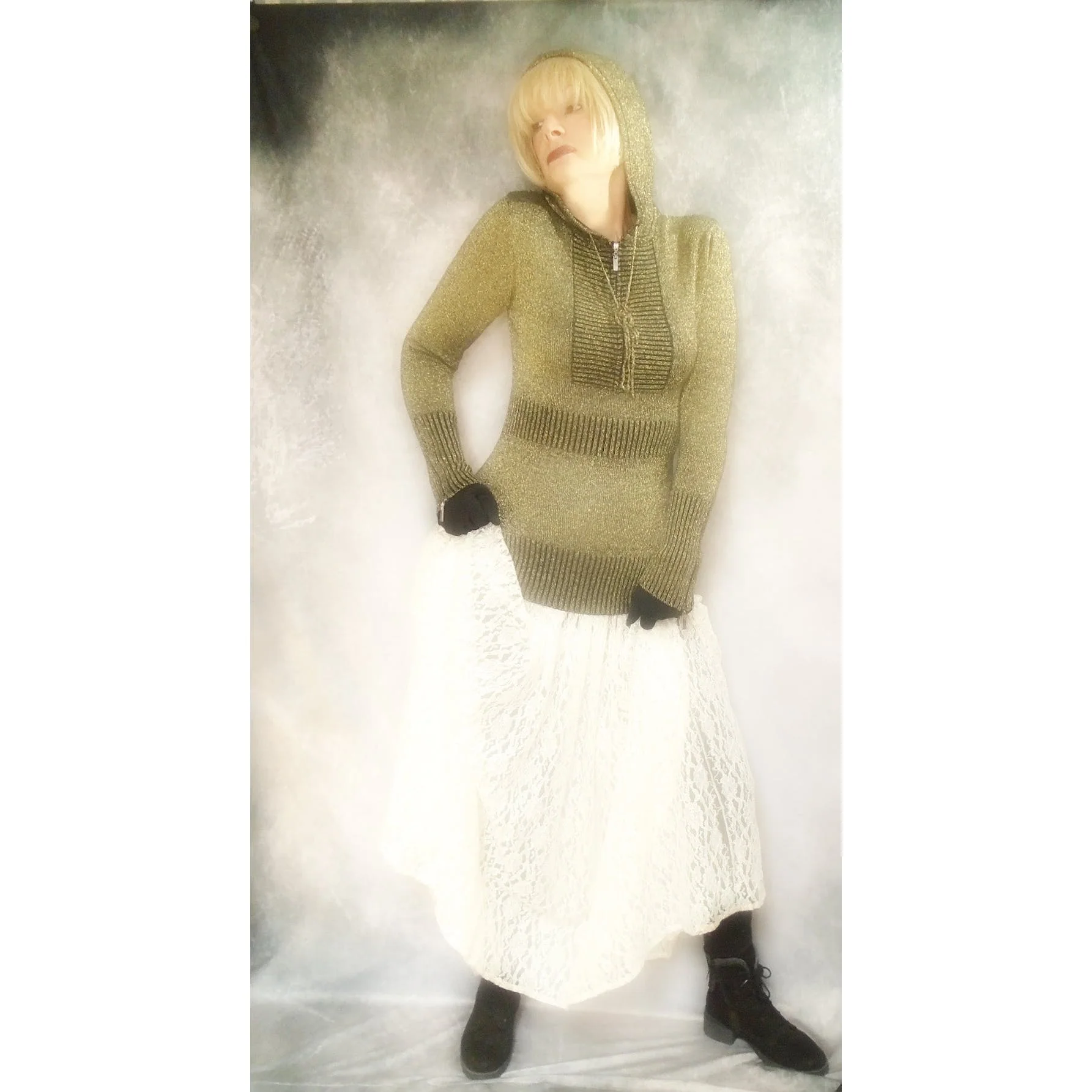 90s Gold Metallic Hoodie Sweater Cashmere Blend By Urchin - Image 5