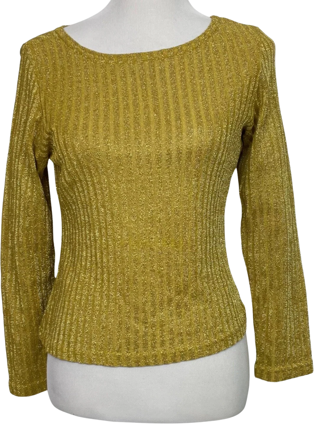 90s Gold Metallic Textured Ribbed Knit Pullover Shirt By Gemilli