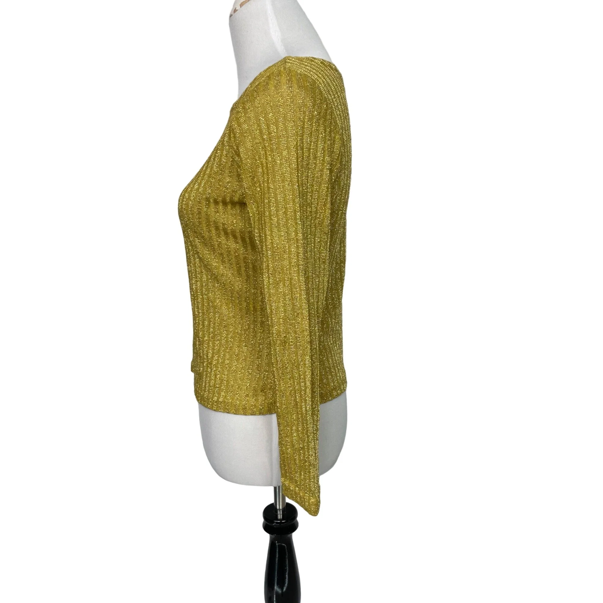 90s Gold Metallic Textured Ribbed Knit Pullover Shirt By Gemilli - Image 5