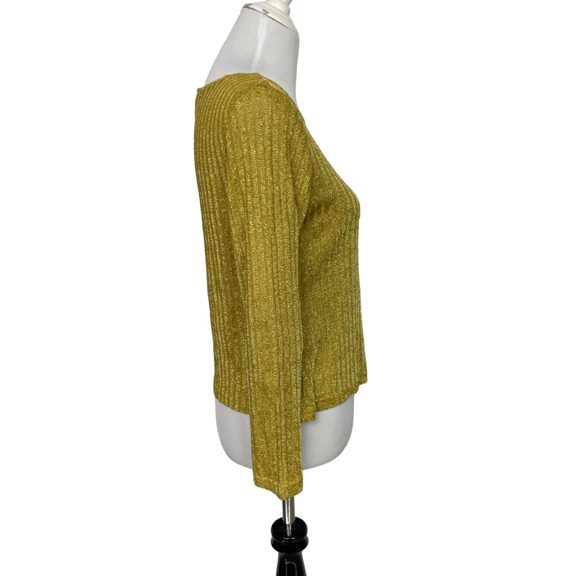 90s Gold Metallic Textured Ribbed Knit Pullover Shirt By Gemilli - Image 6
