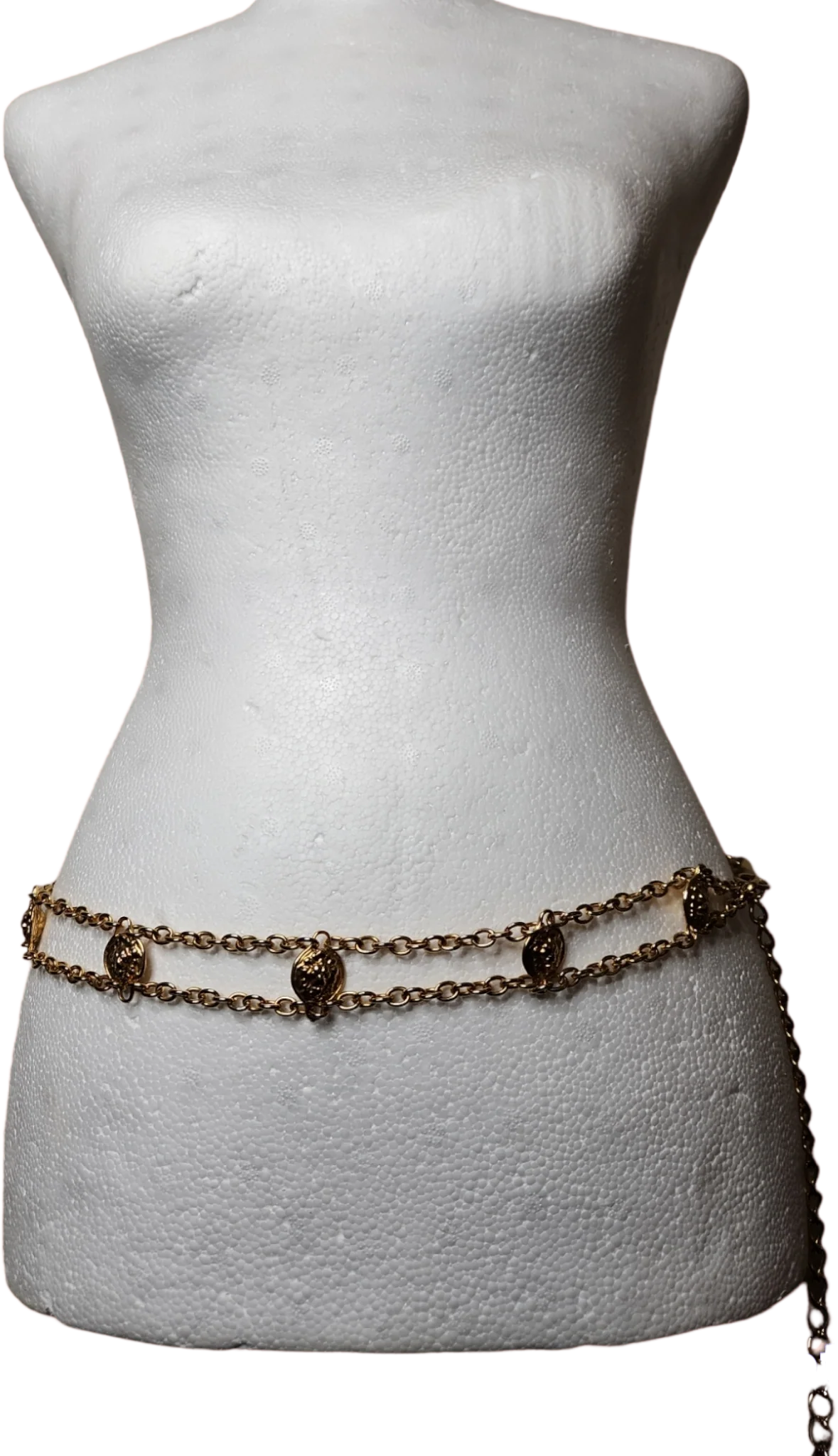 90s Gold Toned Lion Head Double Chain Adjustable Belt - Image 2