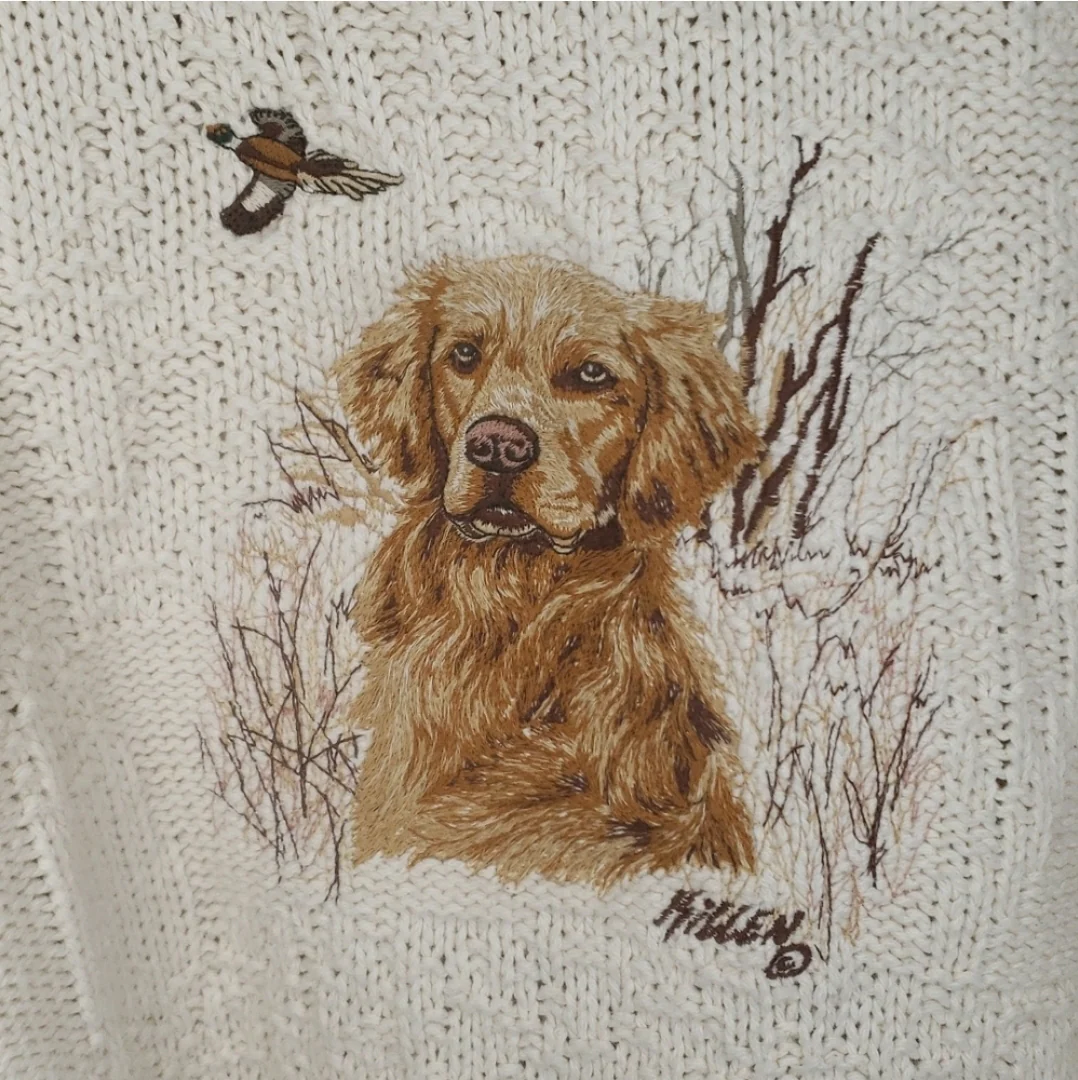 90s Golden Retriever Pheasant Nature Dog Knit Sweater By Shenandoah - Image 4