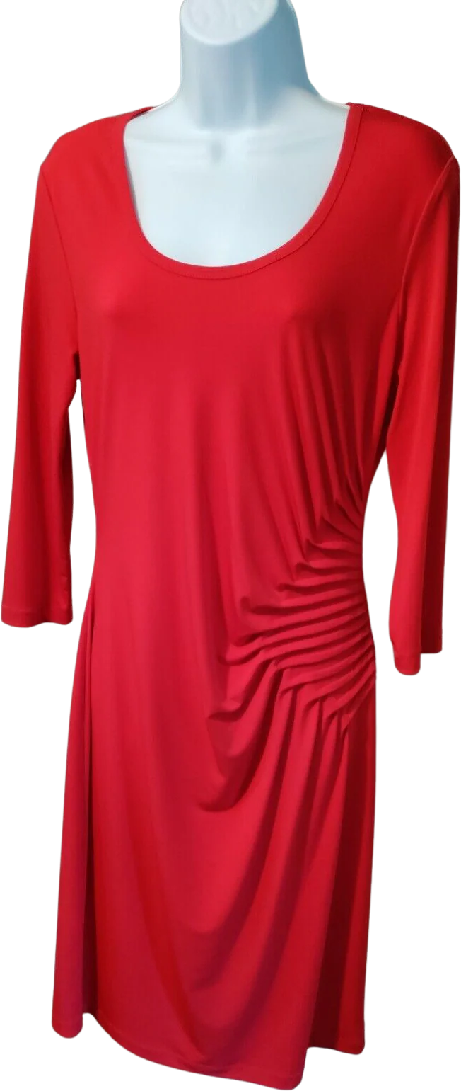 90s Gorgeous Red Ruched Waist Dress - Slinky And Sexy! By Calvin Klein