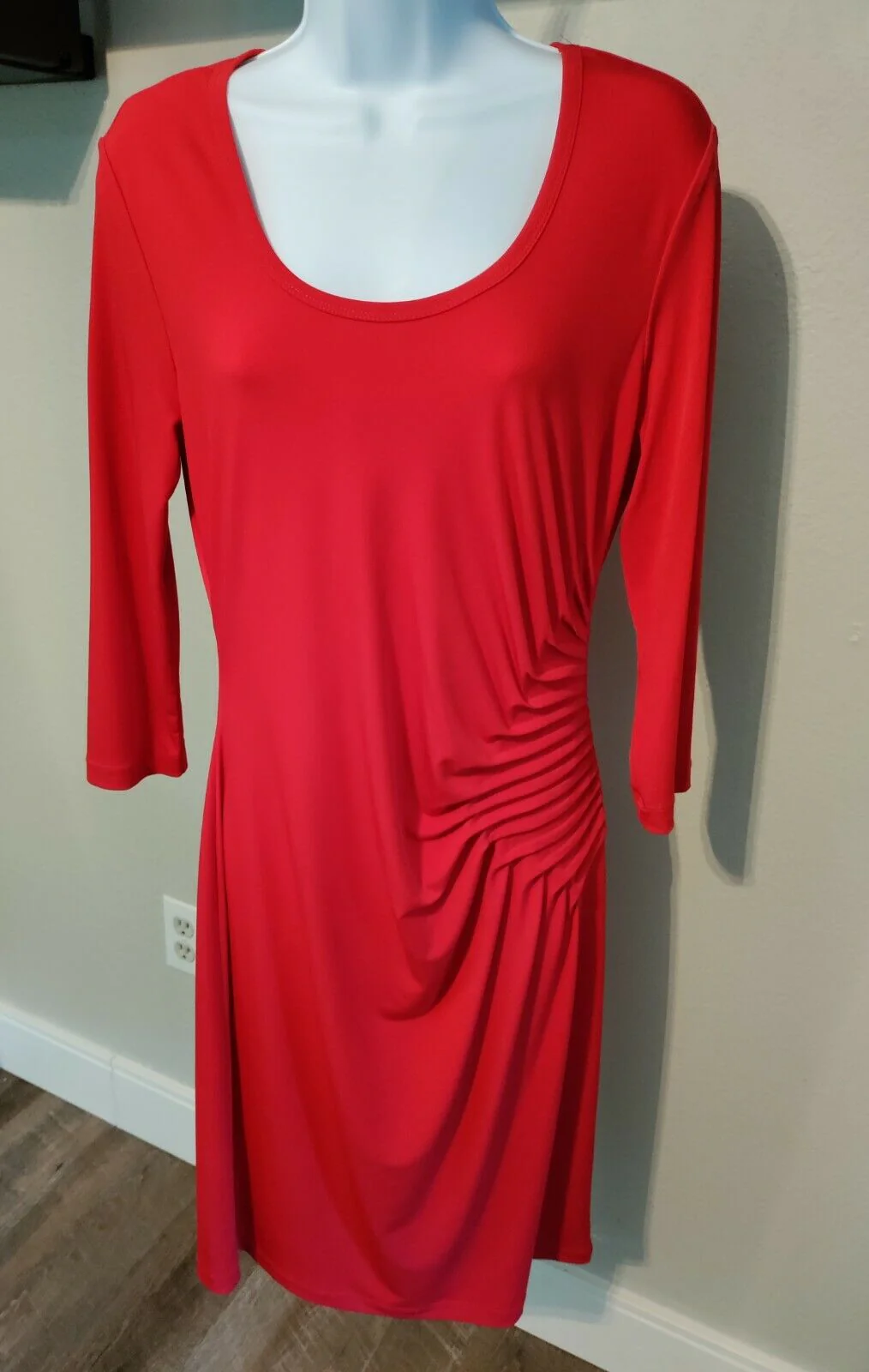 90s Gorgeous Red Ruched Waist Dress - Slinky And Sexy! By Calvin Klein - Image 3