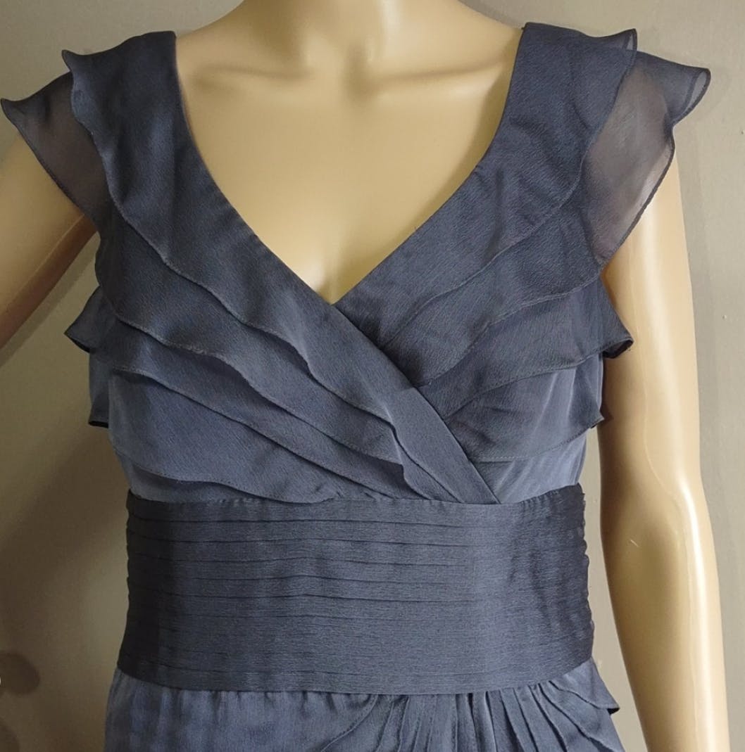 90's Gray Chiffon Formal Ruffle Gown by Adrianna Papell - Image 4