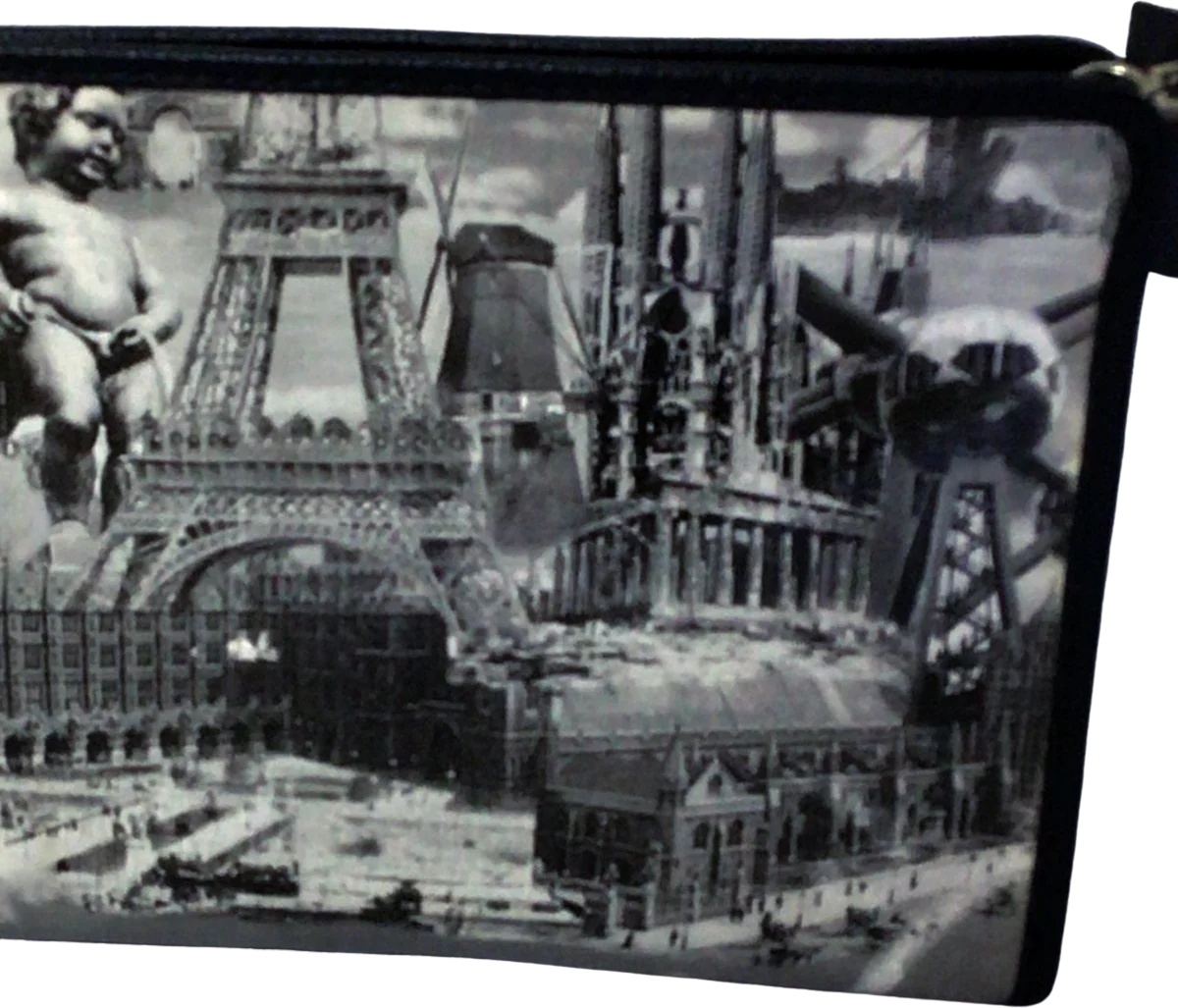 90s Gray Collage Photo Travel Clutch Purse Rare By Jean Paul Gaultier - Image 2