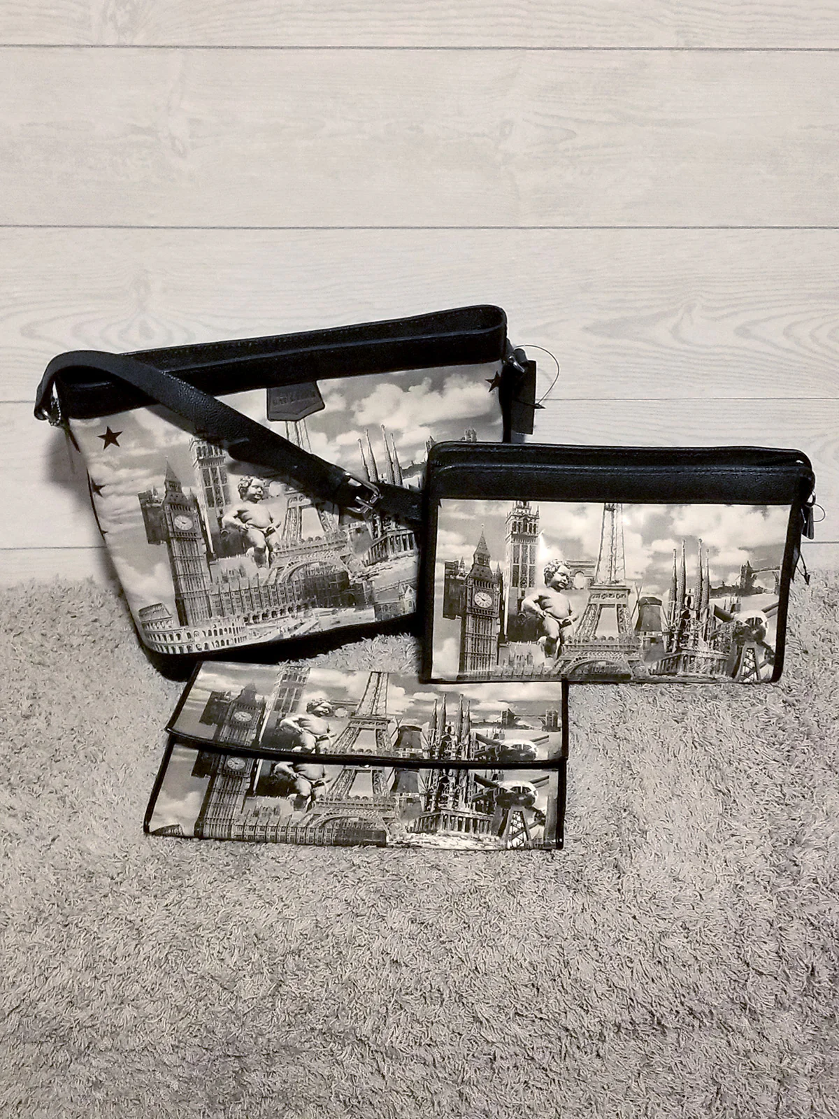 90s Gray Collage Photo Travel Clutch Purse Rare By Jean Paul Gaultier - Image 4