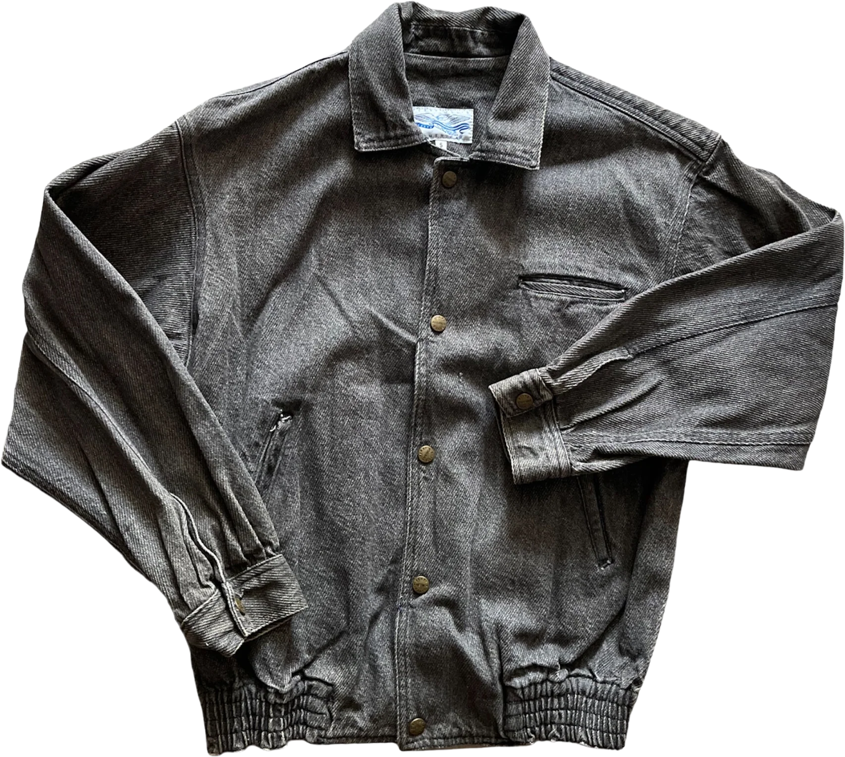 90s Gray Denim Bomber Jacket By Perry Ellis