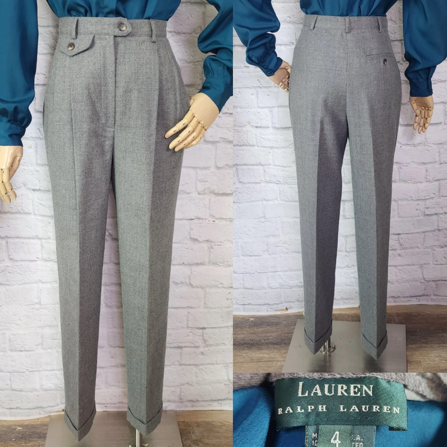 90s Gray Menswear Style Cuffed Trouser Pants By Ralph Lauren - Image 3