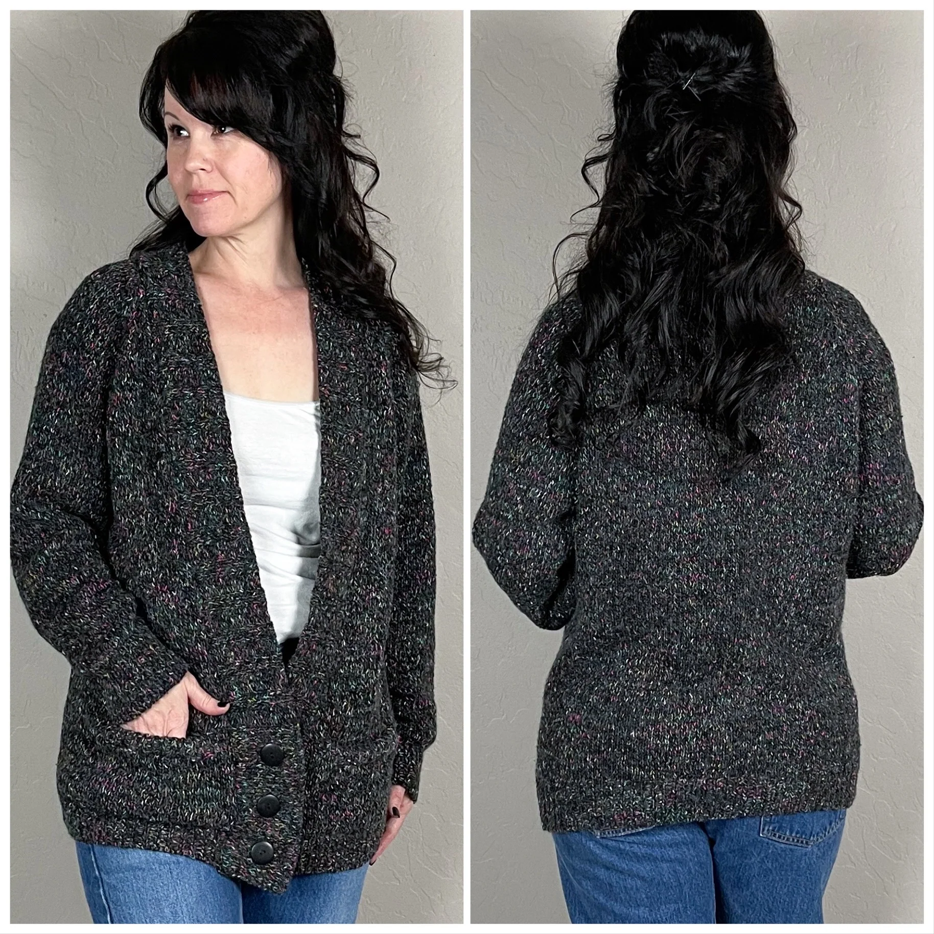 90s Gray Rainbow Confetti Cardigan By Partners by Mervyn's - Image 4