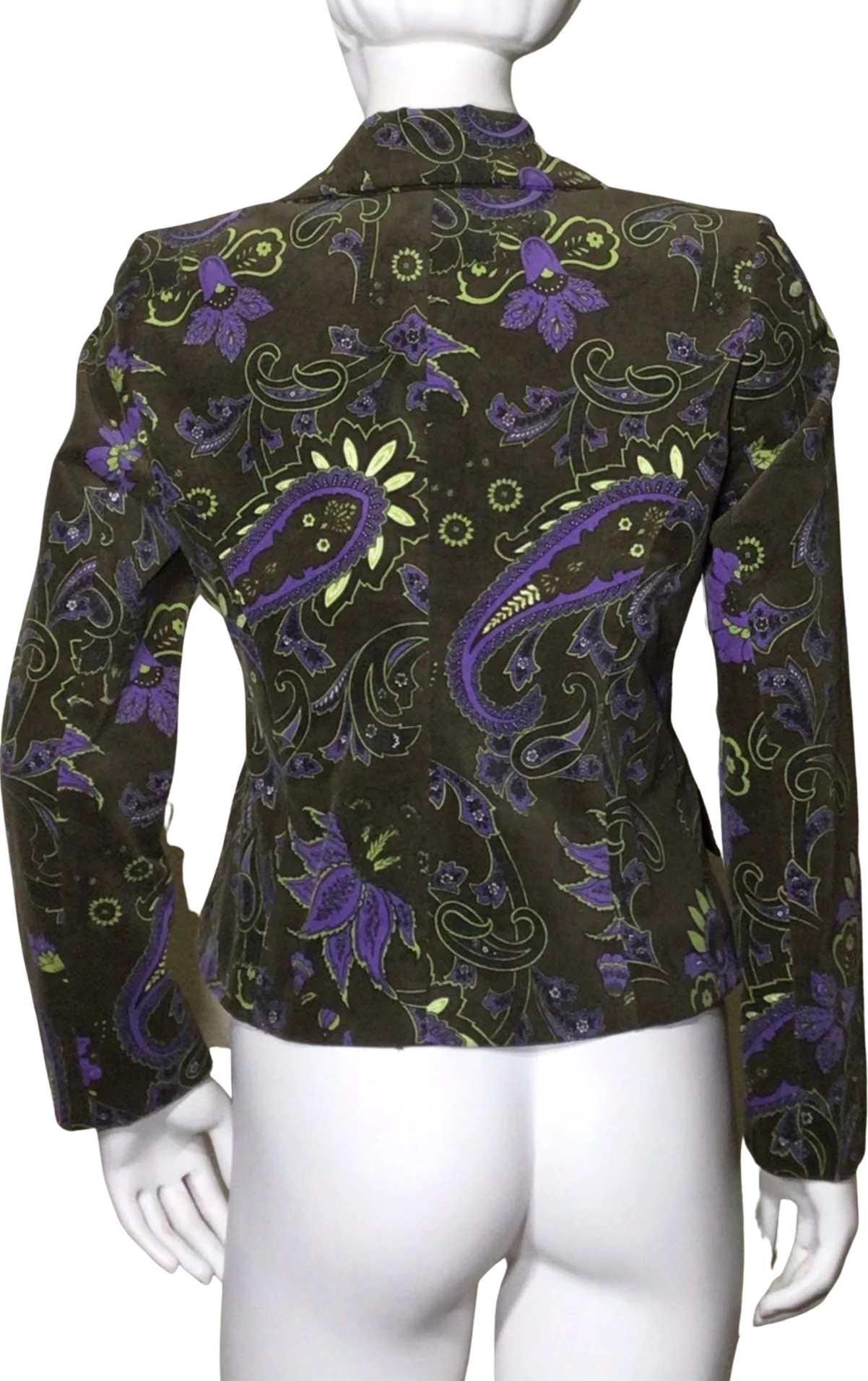 90s Green Paisley Floral Velvet Long Sleeve Blazer By Petite Sophisticate - Image 2