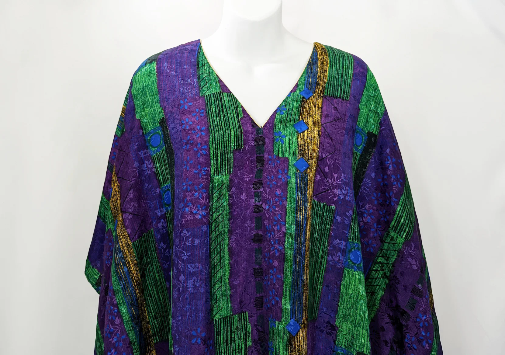 90s Green Purple Blue Floral Stripe Caftan One Size By Winlar - Image 3