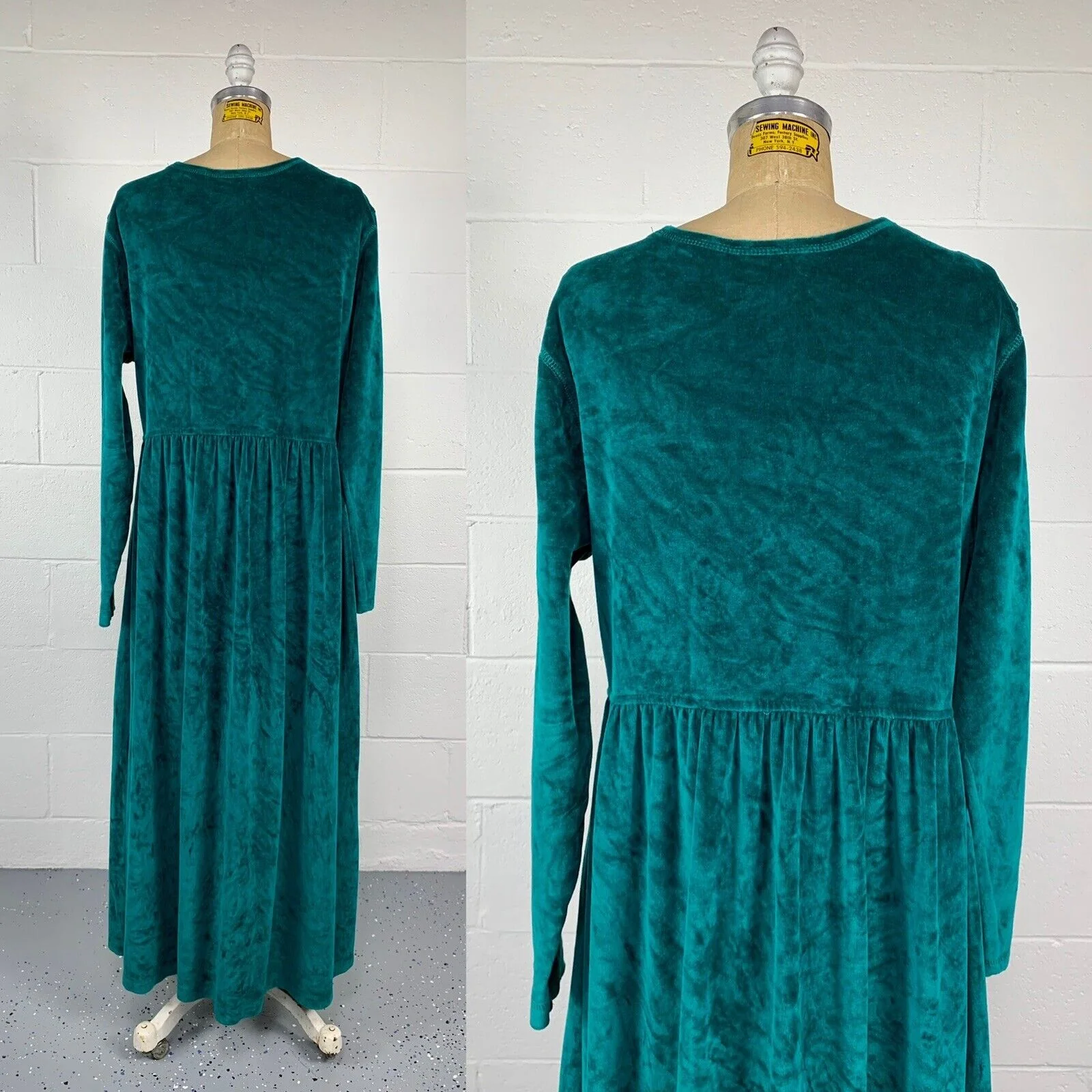 90s Green Velour Empire Waist Long Sleeve Maxi Jumper By Alyssa Brooke - Image 6