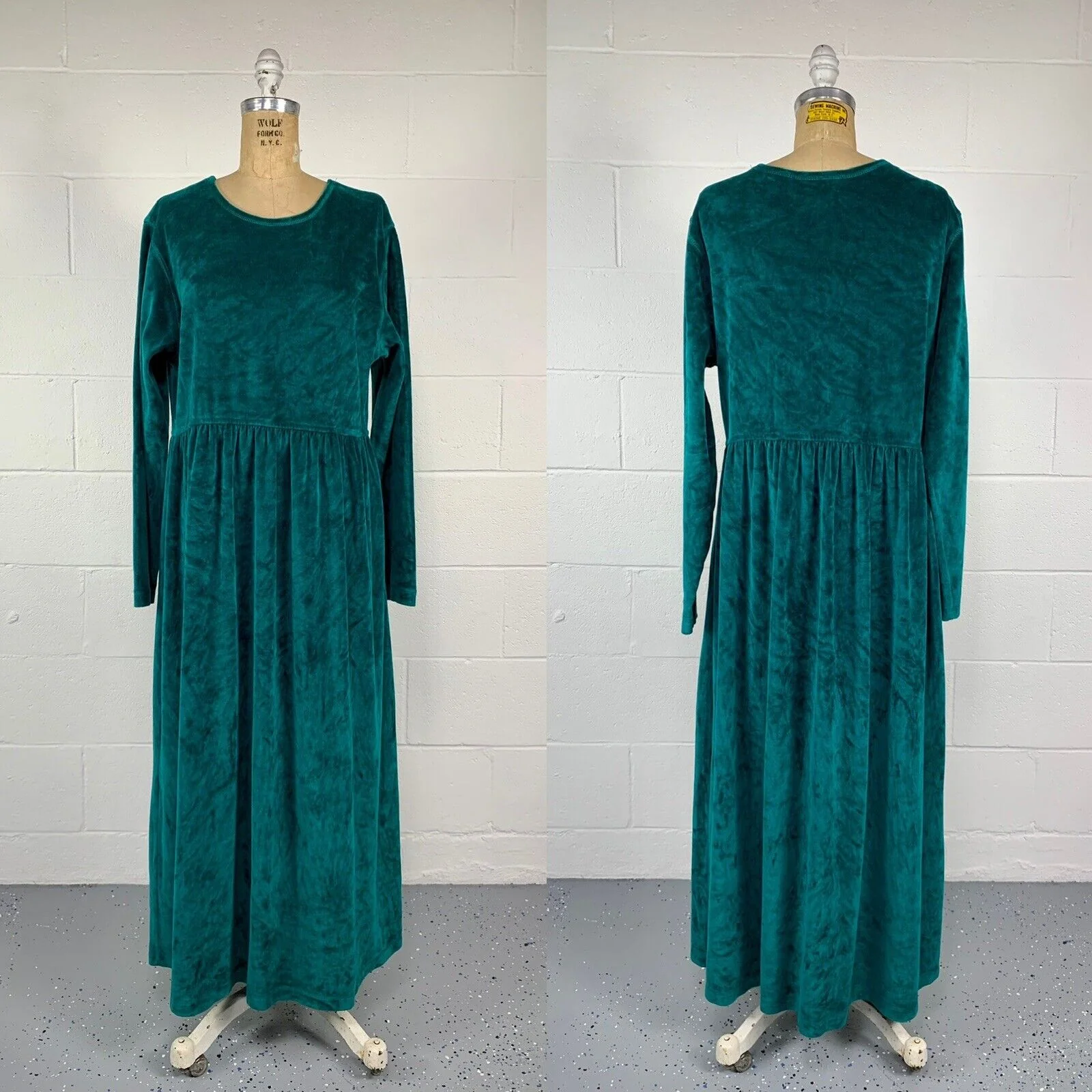 90s Green Velour Empire Waist Long Sleeve Maxi Jumper By Alyssa Brooke - Image 8