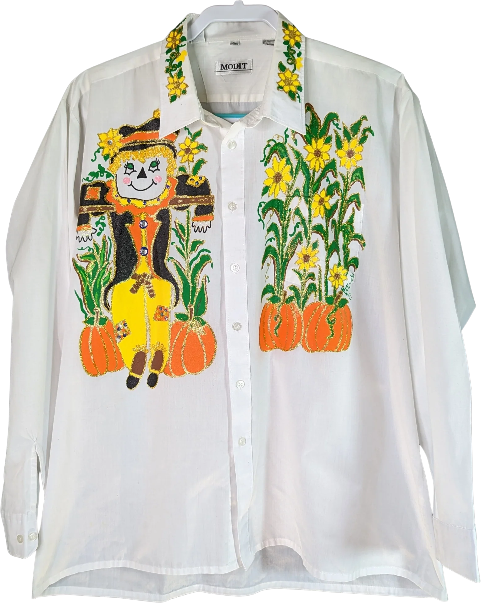 90s Halloween Fall Harvest Hand Painted Blouse By Modit
