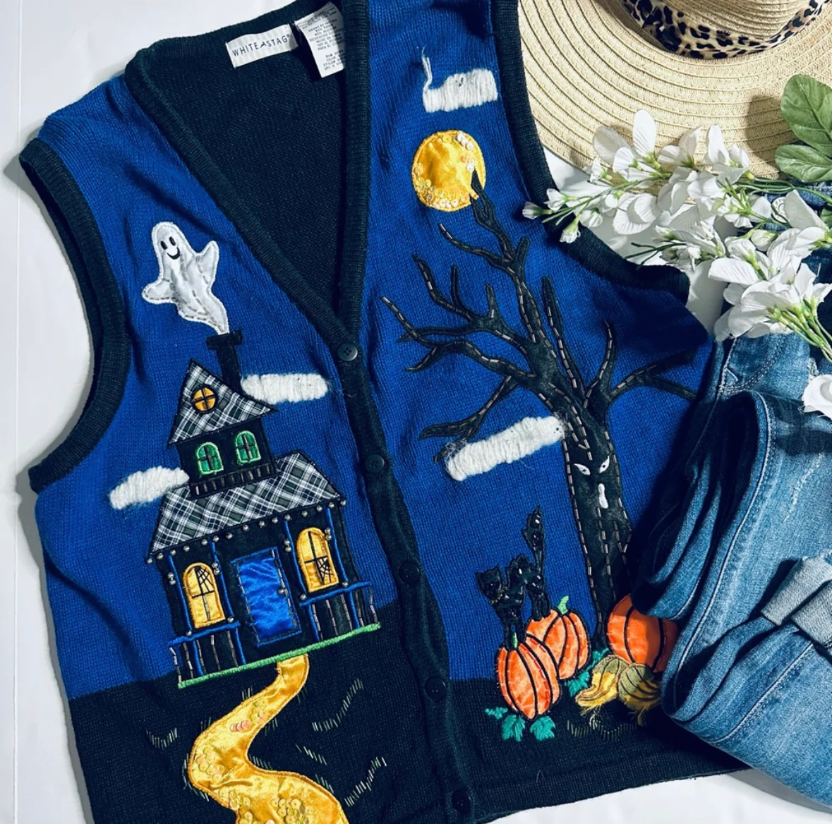 90s Halloween Night Button Up Retro Sweater Vest - Image 4