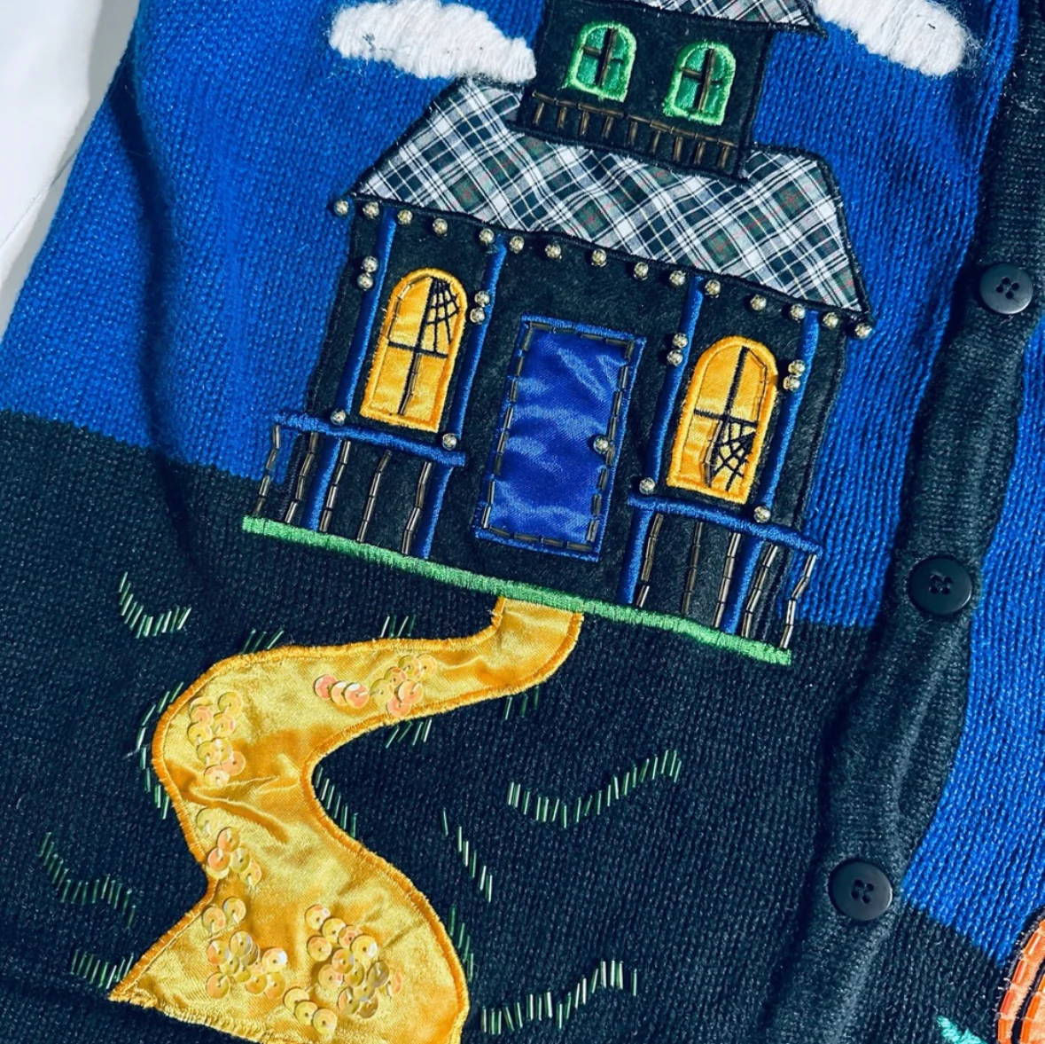 90s Halloween Night Button Up Retro Sweater Vest - Image 6