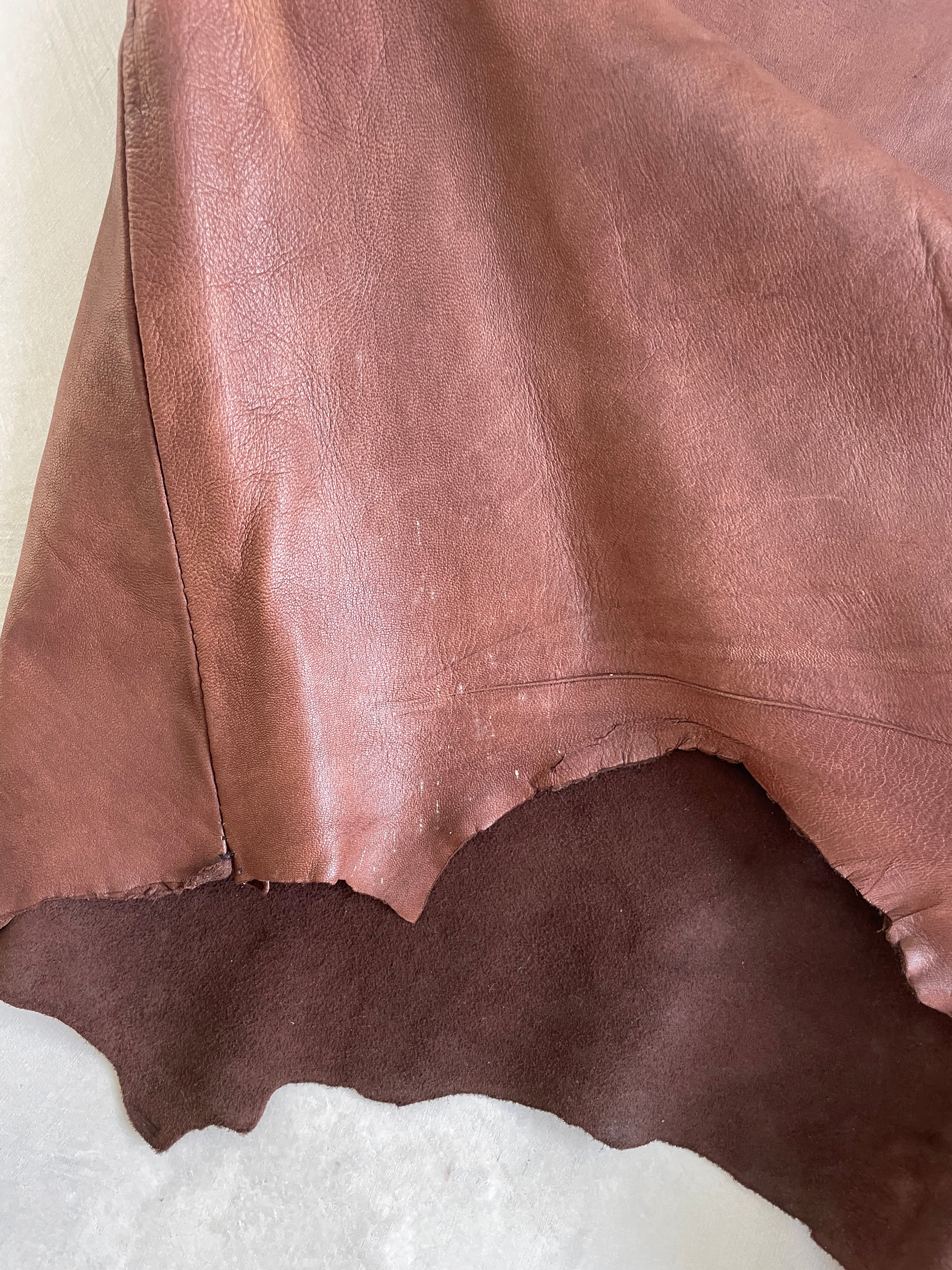90s Handmade Brown Leather Whipstitch Skirt - Image 7
