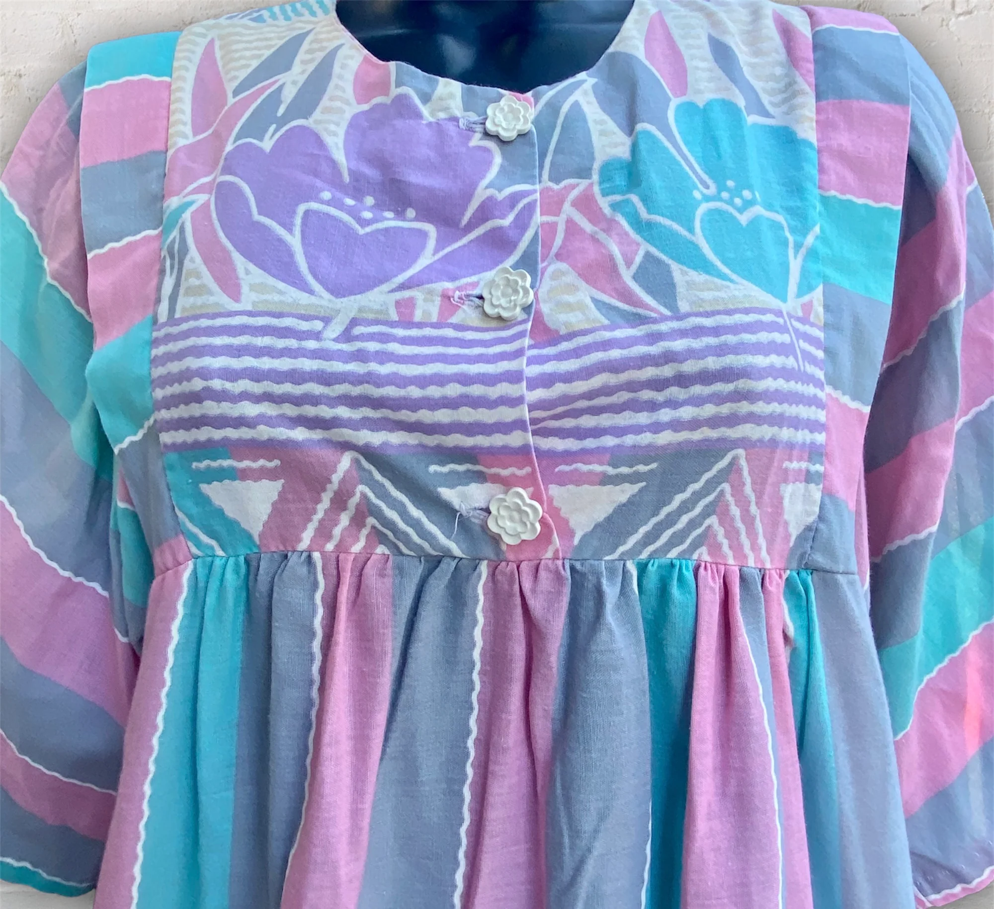 90s Handmade Pastel Floral Dress By At Home Wear - Image 3