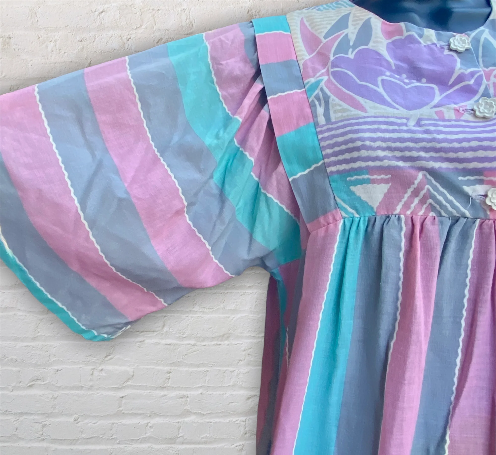 90s Handmade Pastel Floral Dress By At Home Wear - Image 4