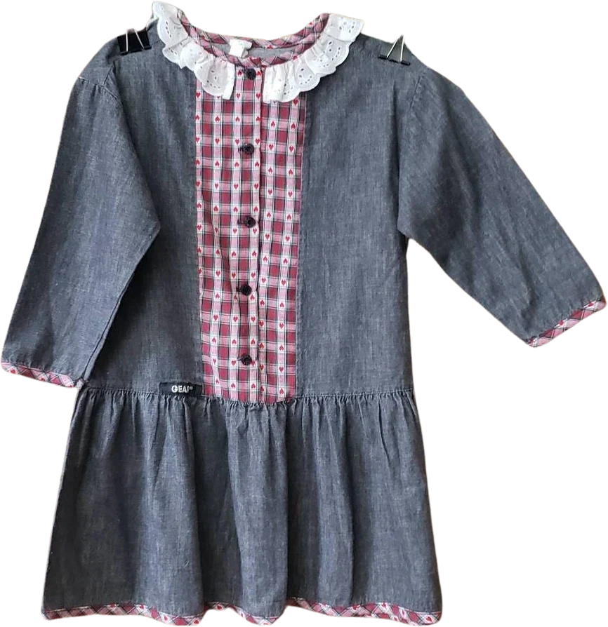 90s Hearts Checked Gray Denim Dress by Gear Girls by Gear