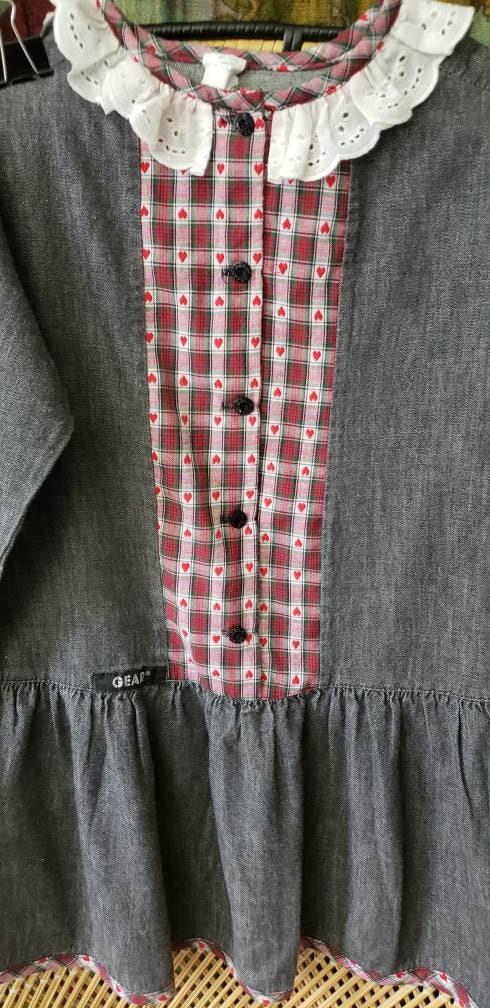 90s Hearts Checked Gray Denim Dress by Gear Girls by Gear - Image 4