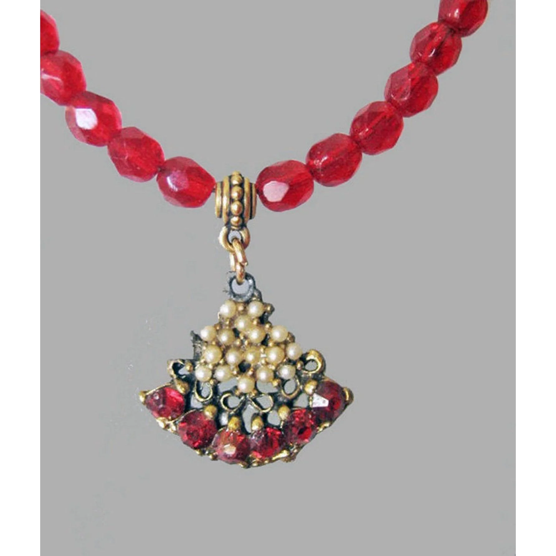 90s Holliday Red Necklace - Victorian Revival Pendant - Image 3