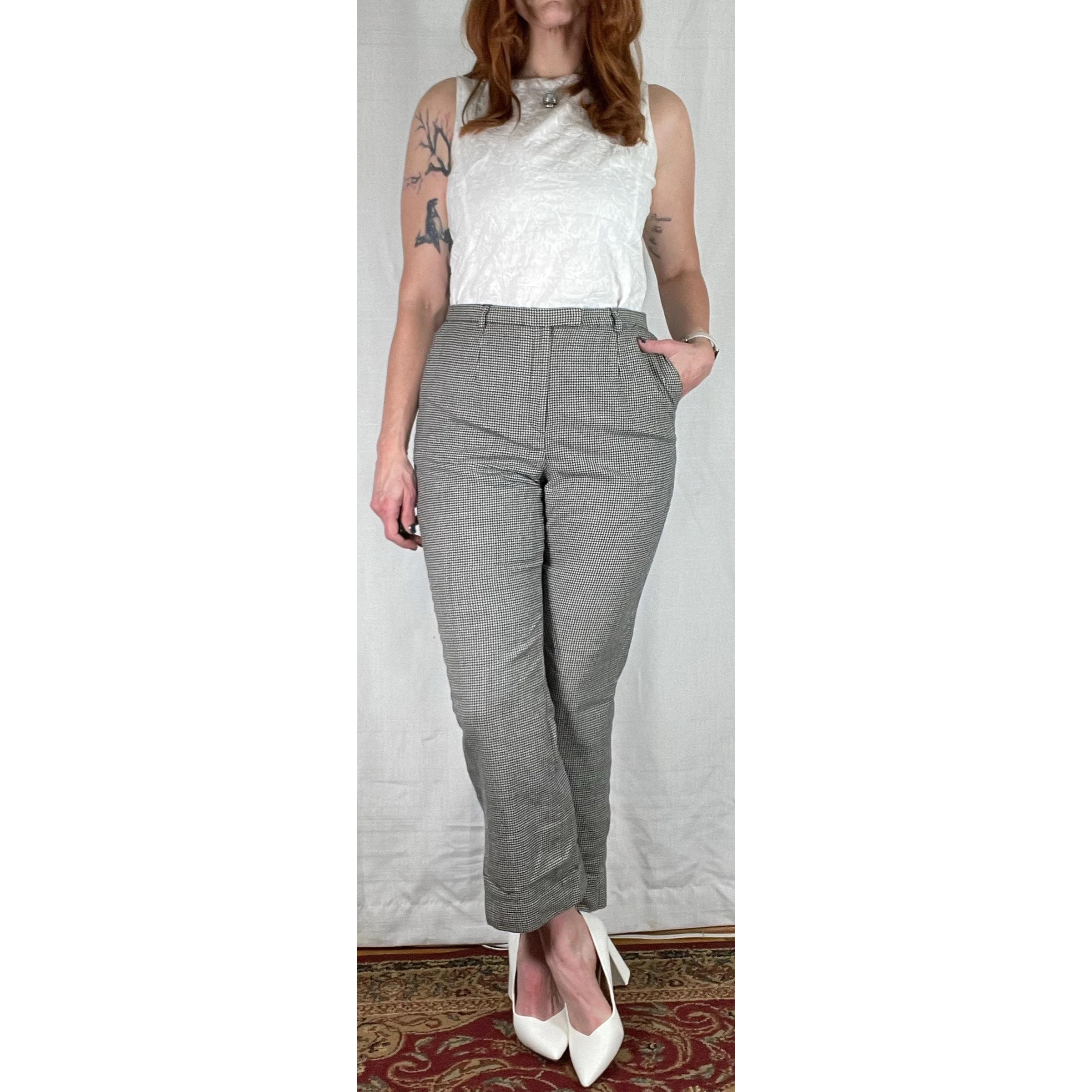 90s Houndstooth High Waist Wool Trousers By Pendleton - Image 3