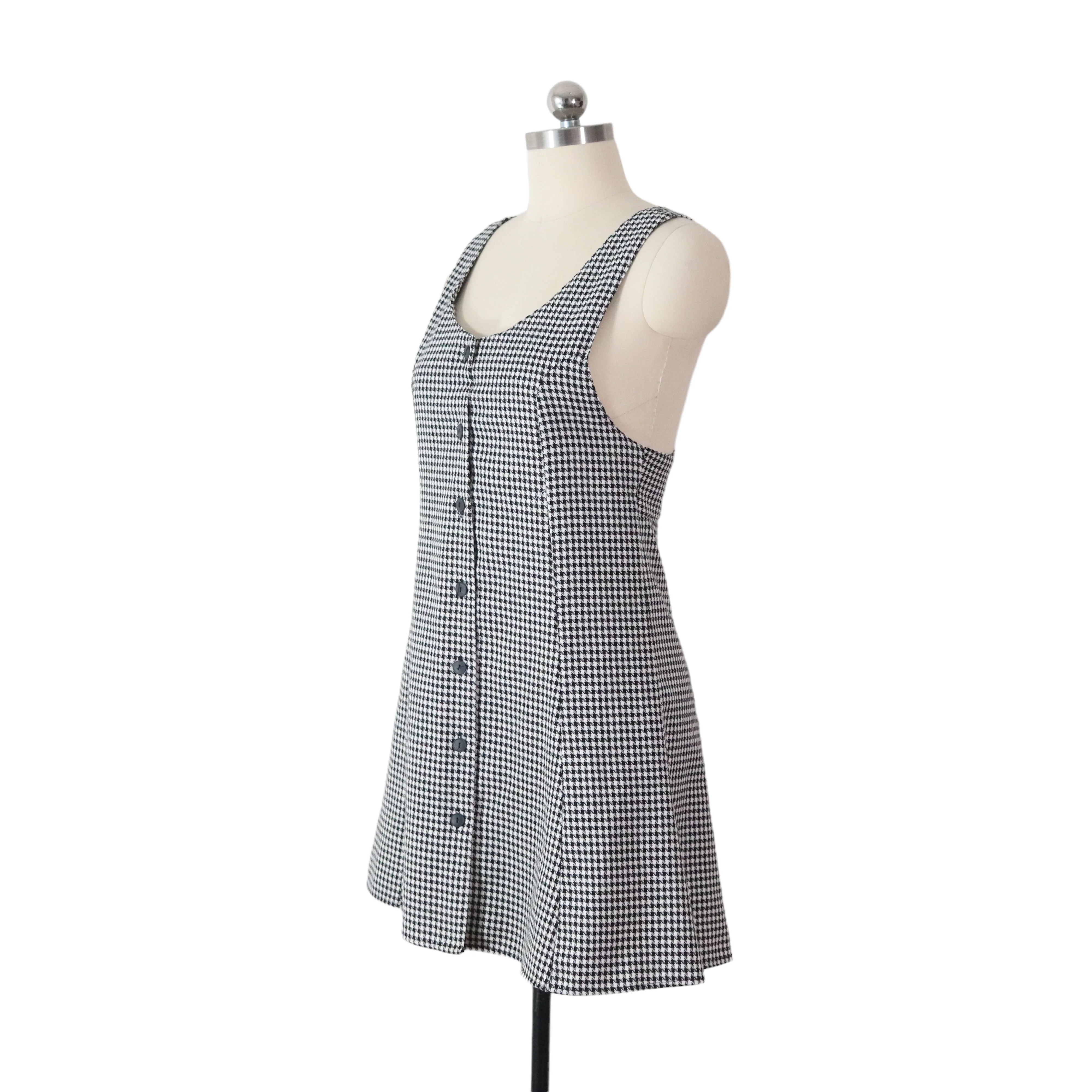 90s Houndstooth Print Button Up Skater Mini Dress By Ultrapink - Image 4