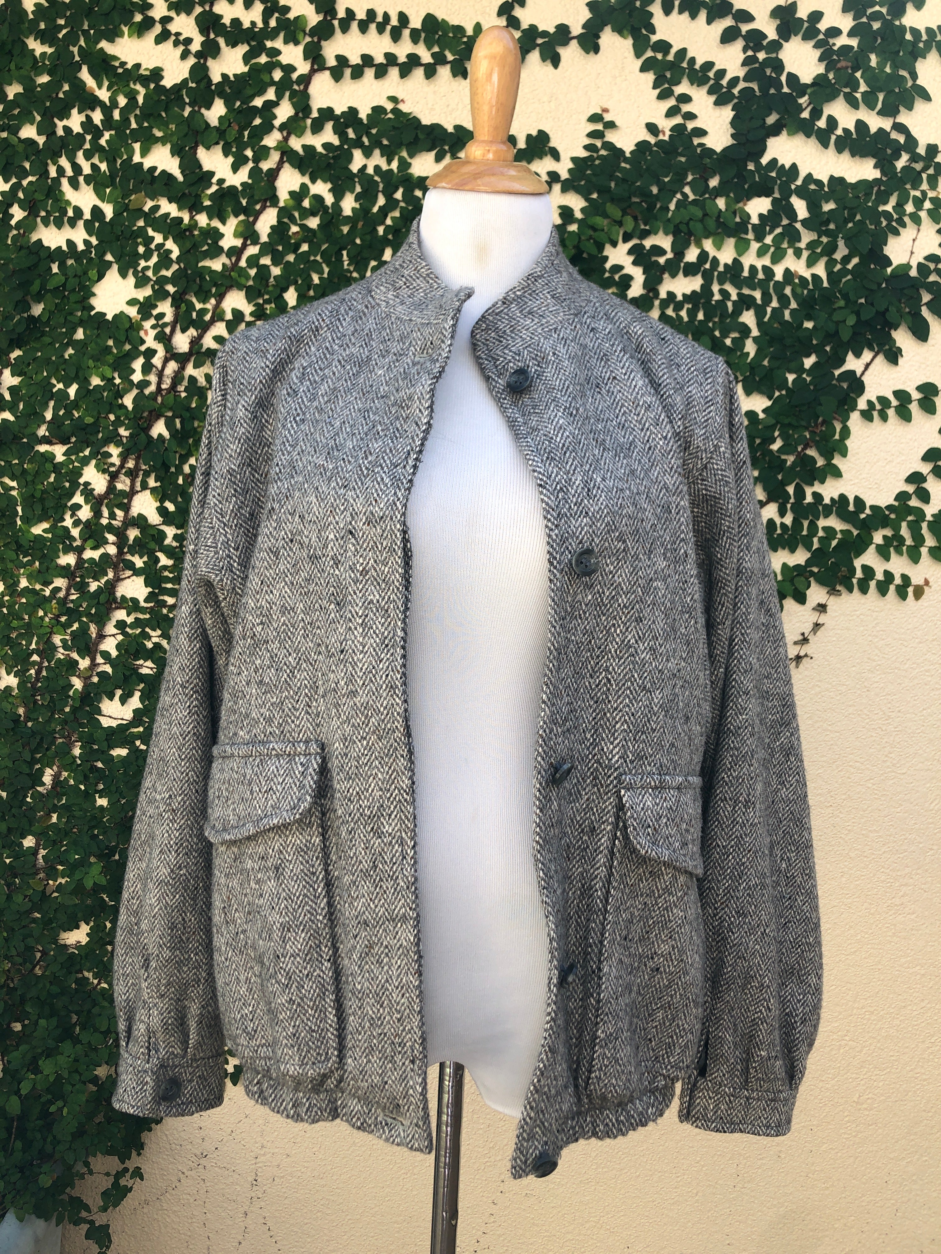 90s Irish Donegal Tweed Herringbone Wool Bomber Jacket By Jimmy Hourihan of Dublin - Image 4