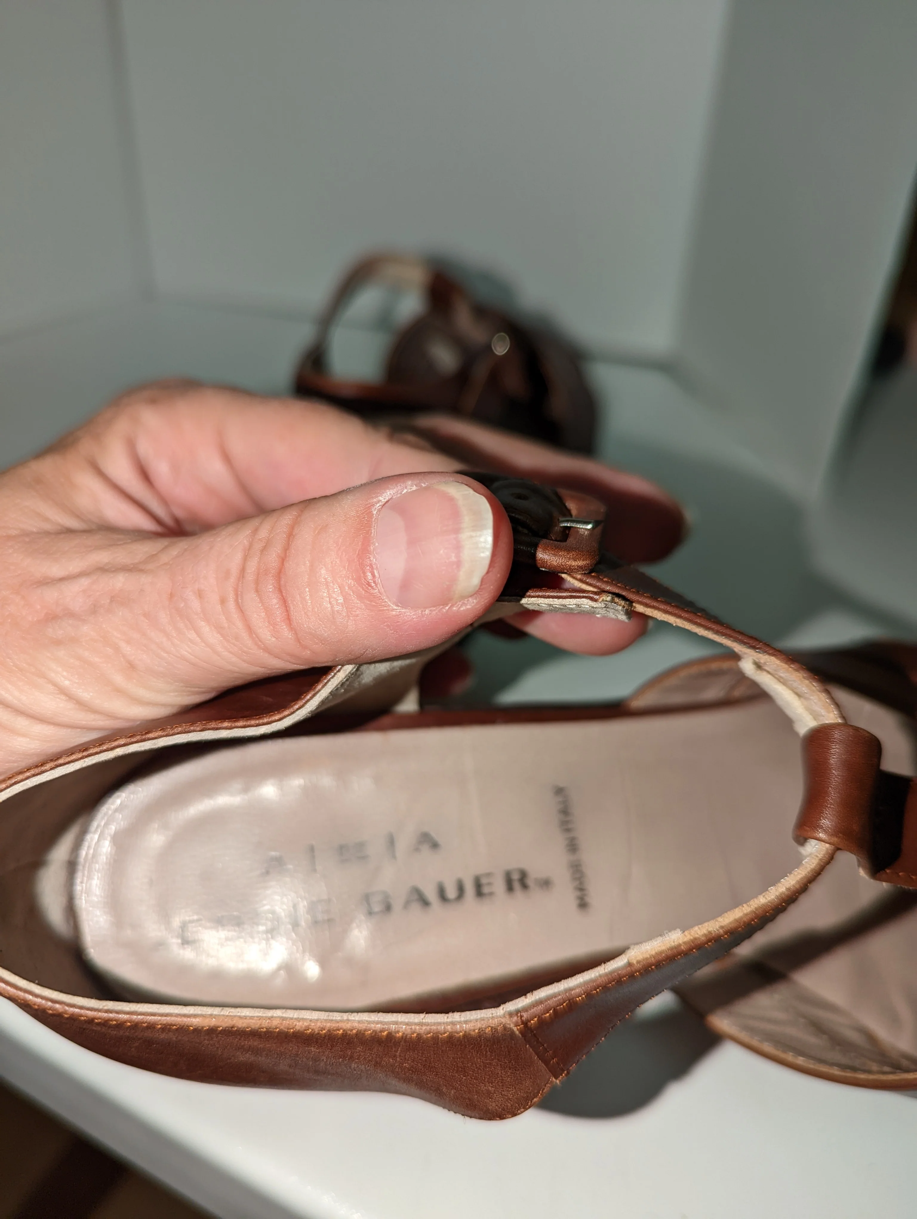 90s Italian Leather Woven Open Sided Oxford Cognac 8.5 By Eddie Bauer Aka - Image 12