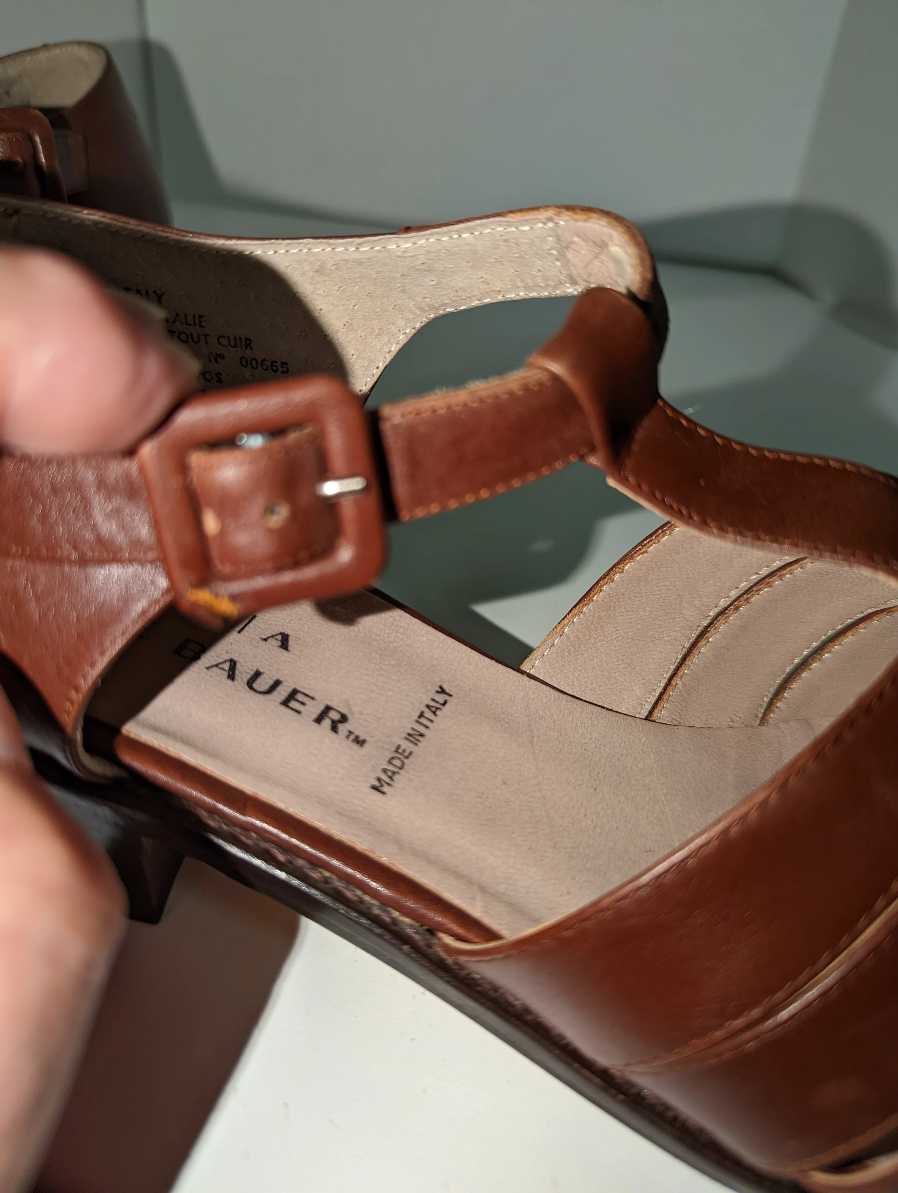 90s Italian Leather Woven Open Sided Oxford Cognac 8.5 By Eddie Bauer Aka - Image 9
