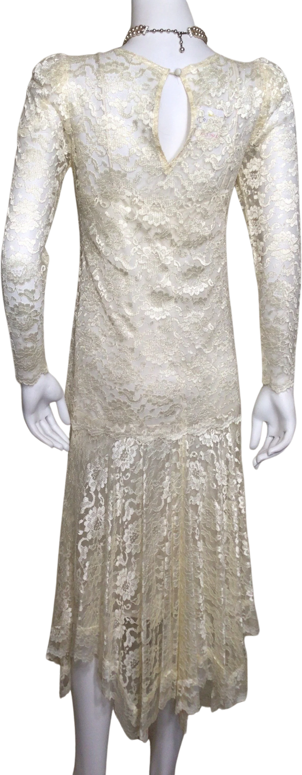 90s Ivory Floral Lace Midi Rhinestone Slip Dress Set - Image 2