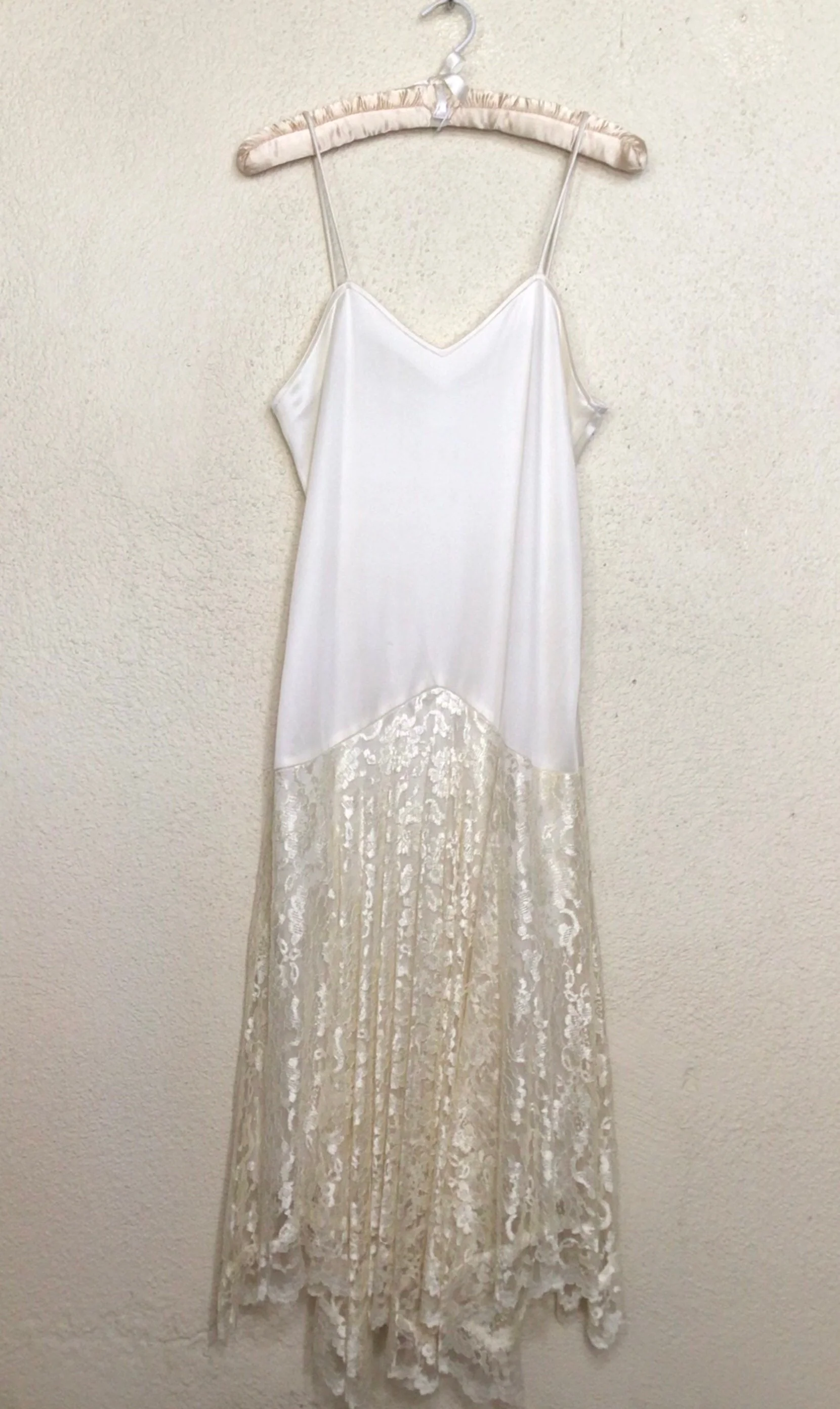 90s Ivory Floral Lace Midi Rhinestone Slip Dress Set - Image 5
