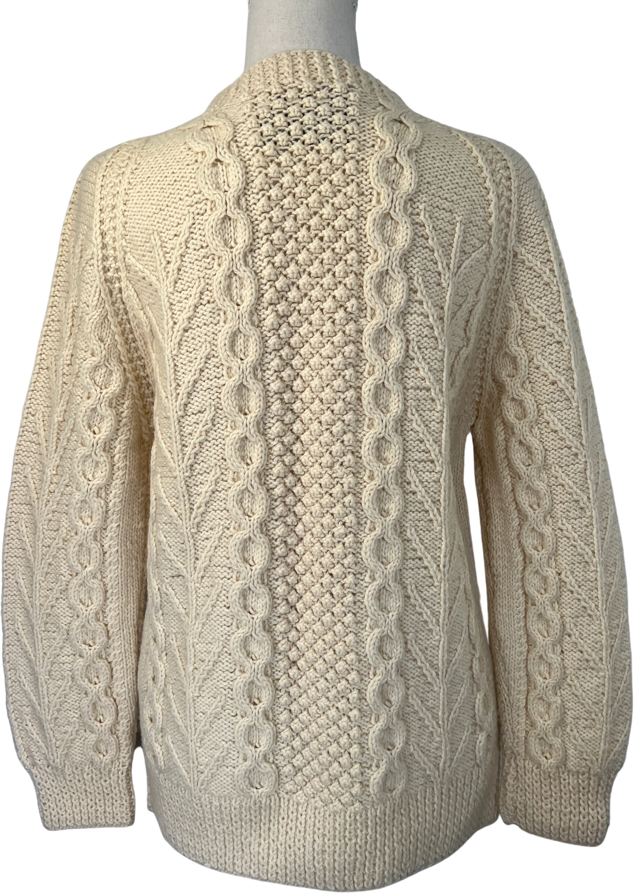 90s Ivory Irish Fisherman Wool Cable Knit Cardigan By Standun - Image 2