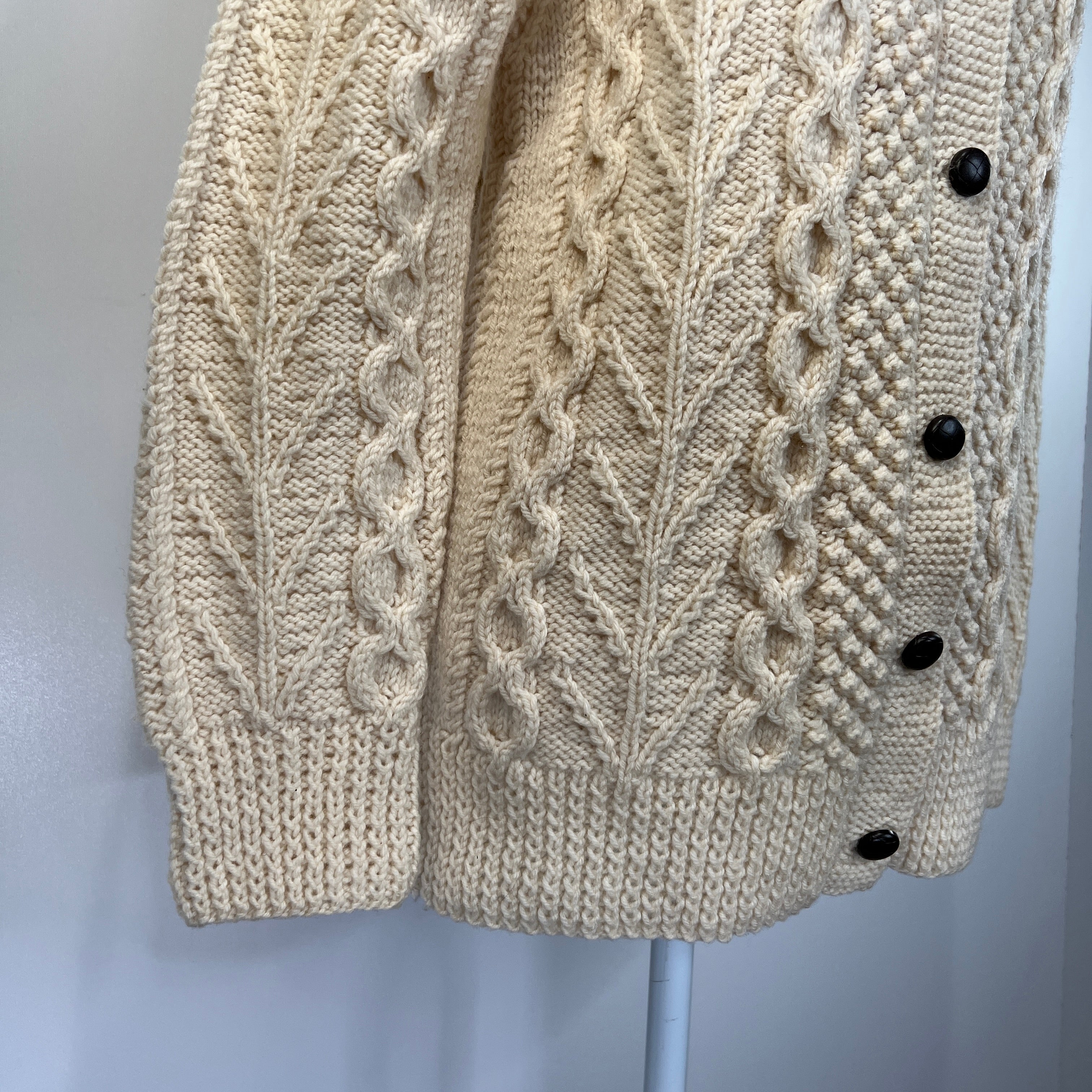 90s Ivory Irish Fisherman Wool Cable Knit Cardigan By Standun - Image 3