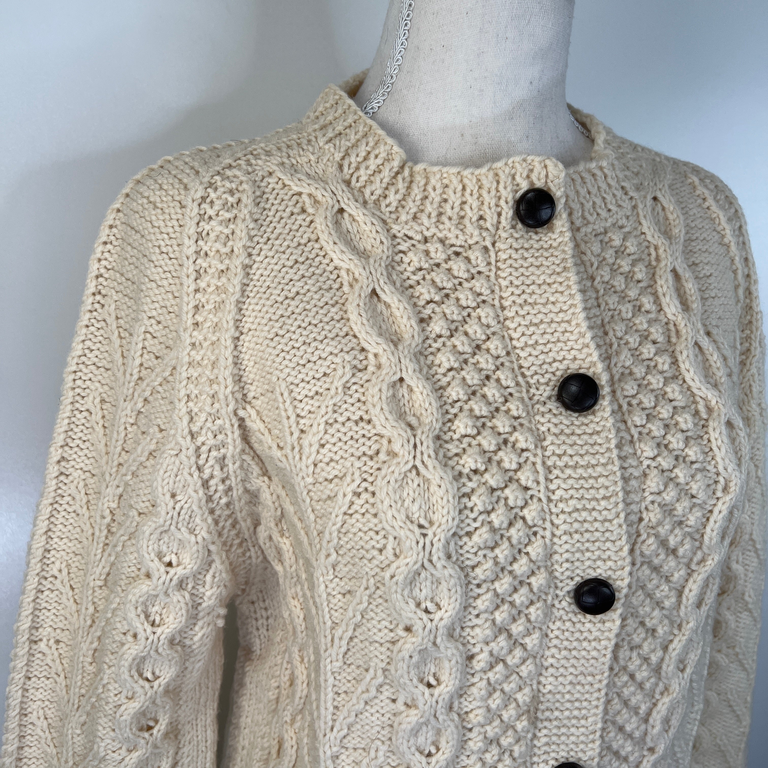 90s Ivory Irish Fisherman Wool Cable Knit Cardigan By Standun - Image 4