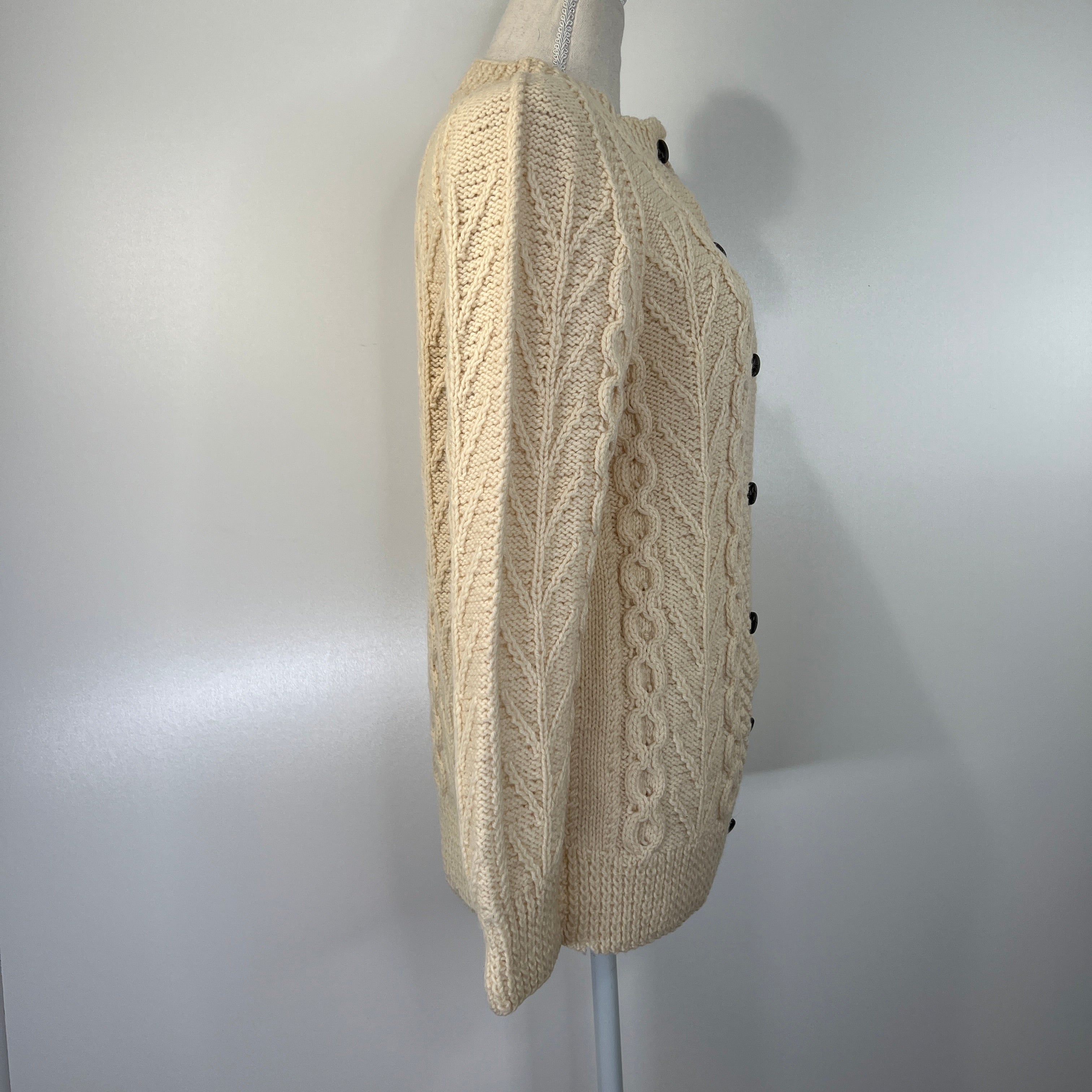 90s Ivory Irish Fisherman Wool Cable Knit Cardigan By Standun - Image 5