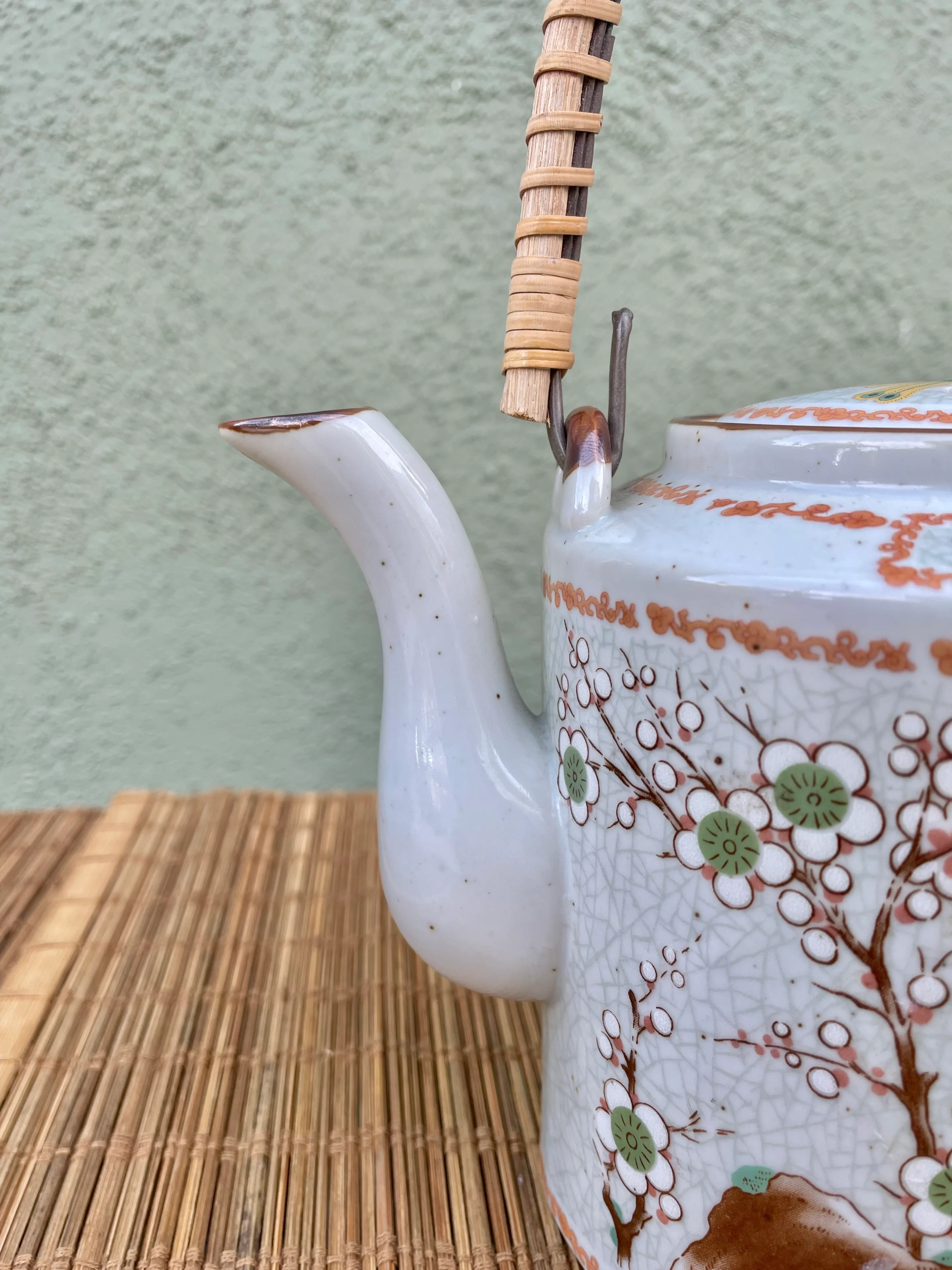 90s Ceramic Teapot In 2 Birds In Floral Motif - Image 5