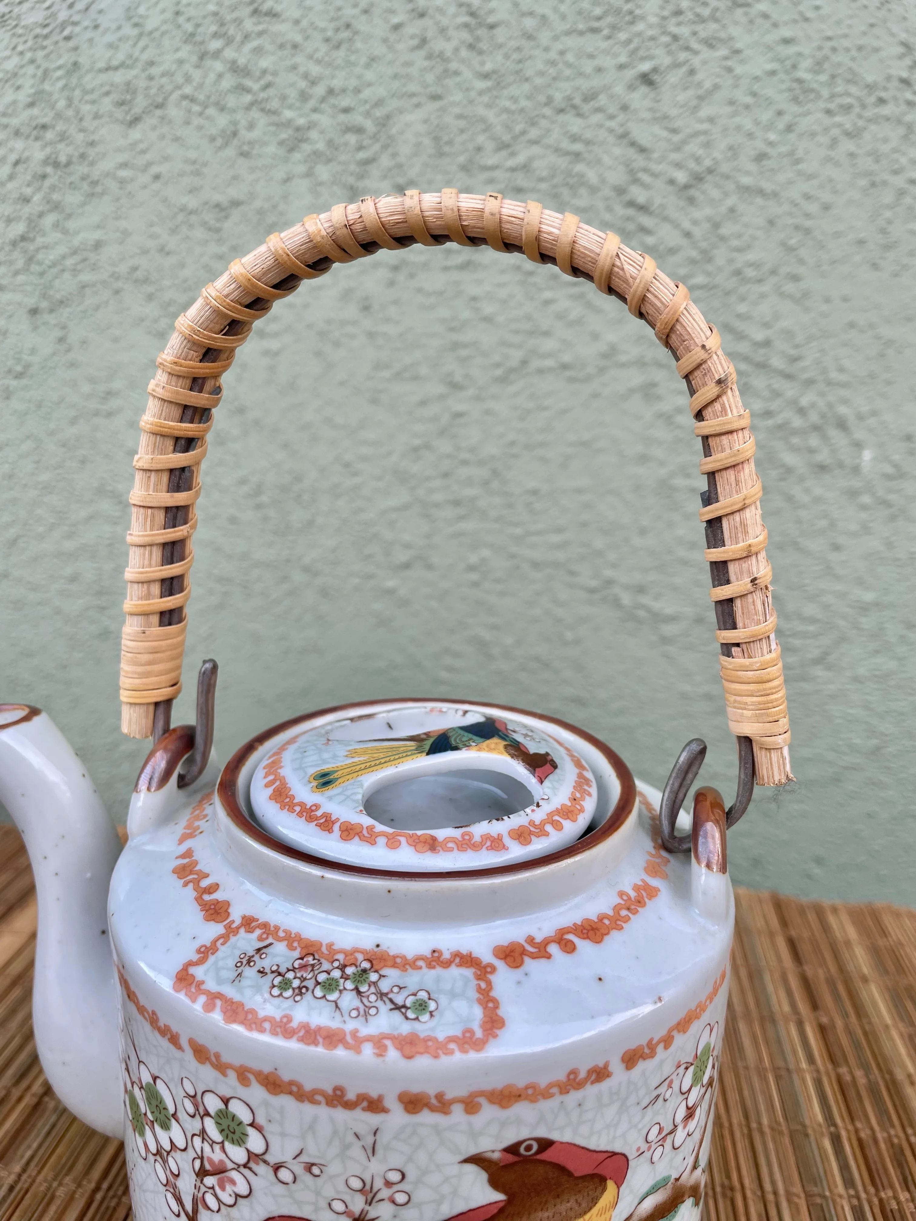 90s Ceramic Teapot In 2 Birds In Floral Motif - Image 6