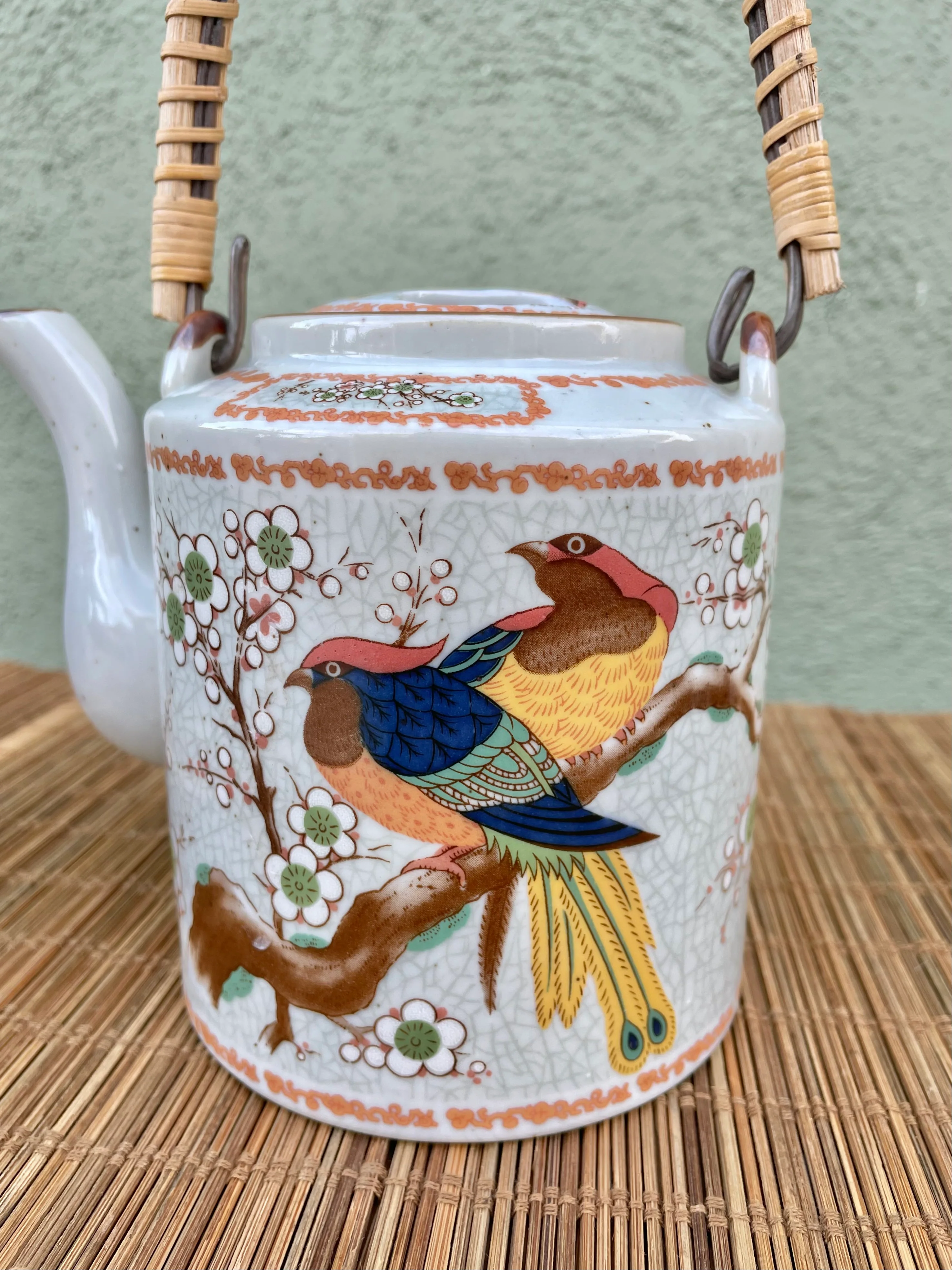 90s Ceramic Teapot In 2 Birds In Floral Motif - Image 7